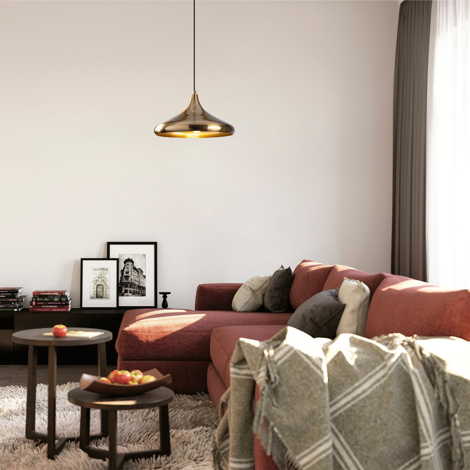 Candeeiro de Teto Escandinavo Glam, Corpo em Metal Dourado, 35 x 35 cm, Altura 116 cm, E27 máx. 40 W, Cabo de 90 cm | Iluminação Elegante para Espaços Modernos