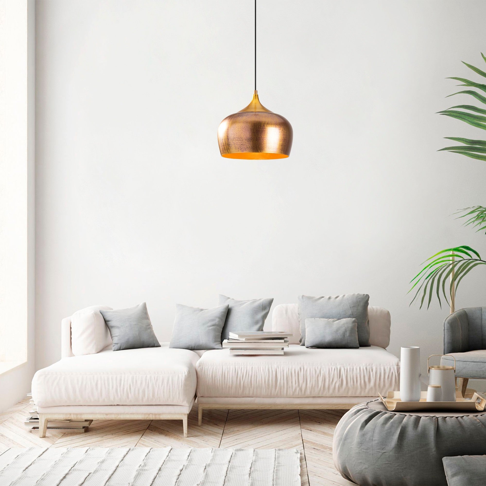 Candeeiro de Teto Escandinavo Glam, Corpo em Metal Dourado, 30 x 30 cm, Altura 123 cm, E27 máx. 40 W, Cabo de 90 cm | Iluminação Elegante para Espaços Modernos