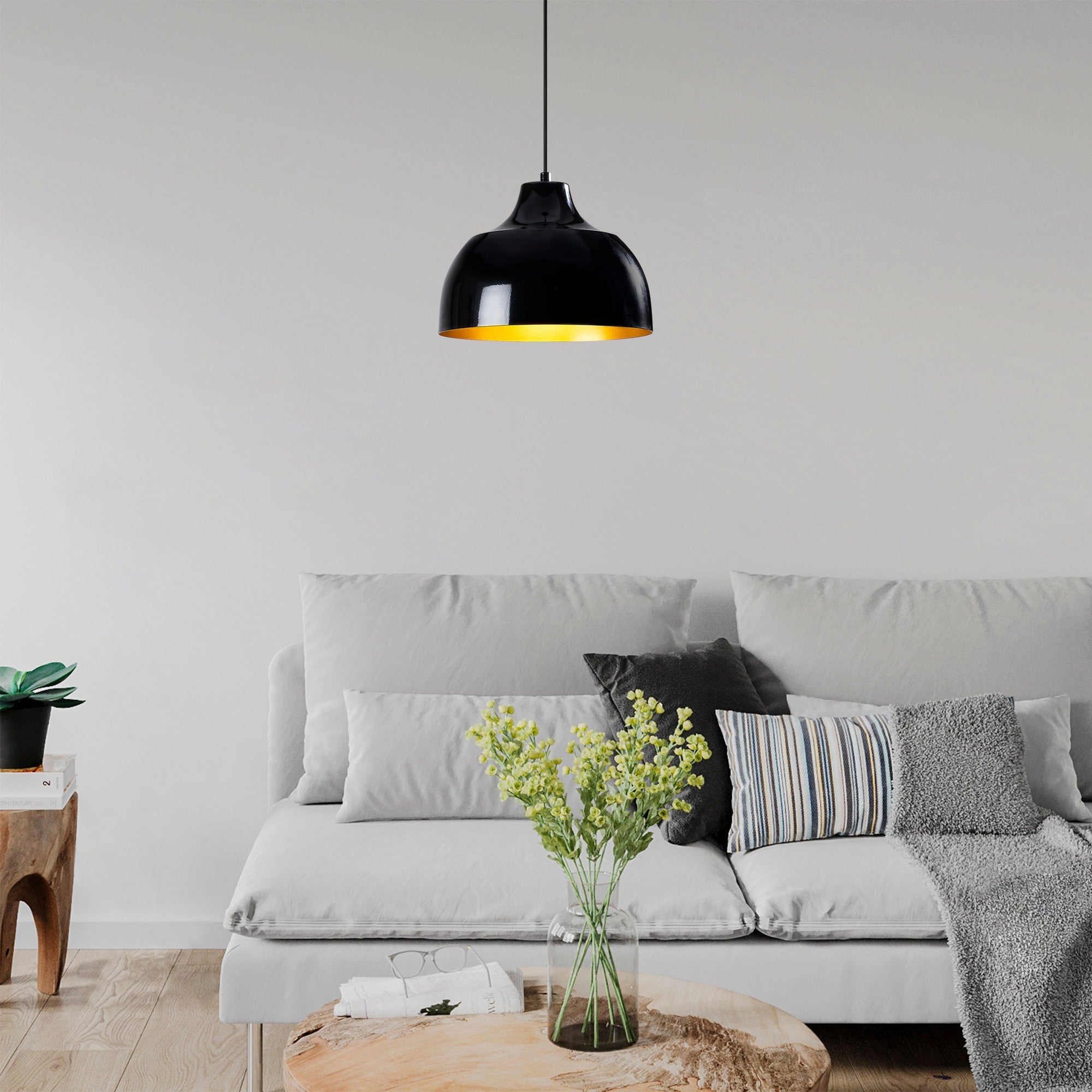 Candeeiro de Teto Industrial Escandinavo, Corpo em Metal Preto, 31 x 31 cm, Altura 120 cm, E27 máx. 40 W, Cabo de 90 cm | Iluminação Elegante para Espaços Modernos