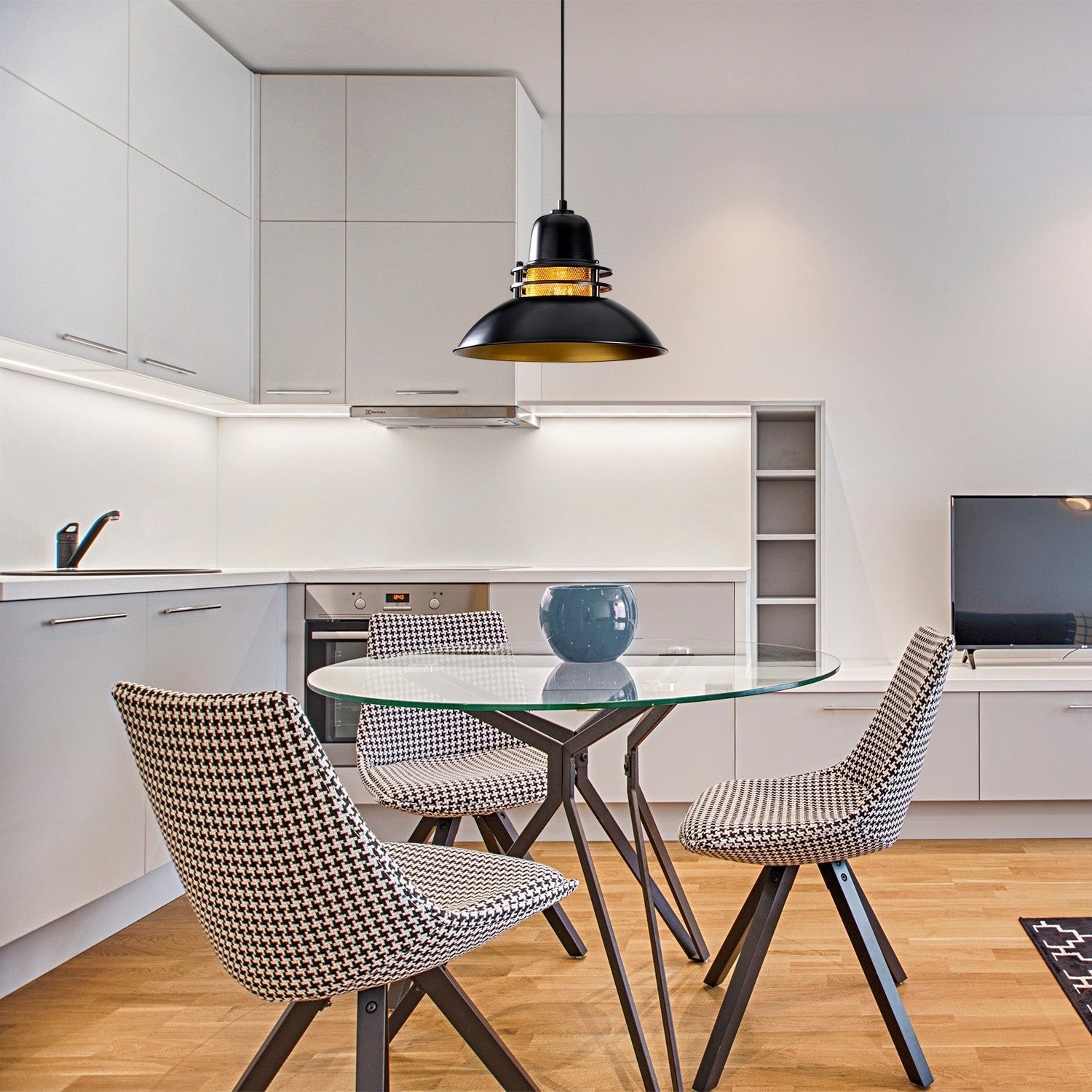Candeeiro de Teto preto elegante, 34 x 34 cm, altura 123 cm | Corpo de metal, soquete E27 máx. 40 W | Design escandinavo glamoroso, perfeito para espaços modernos