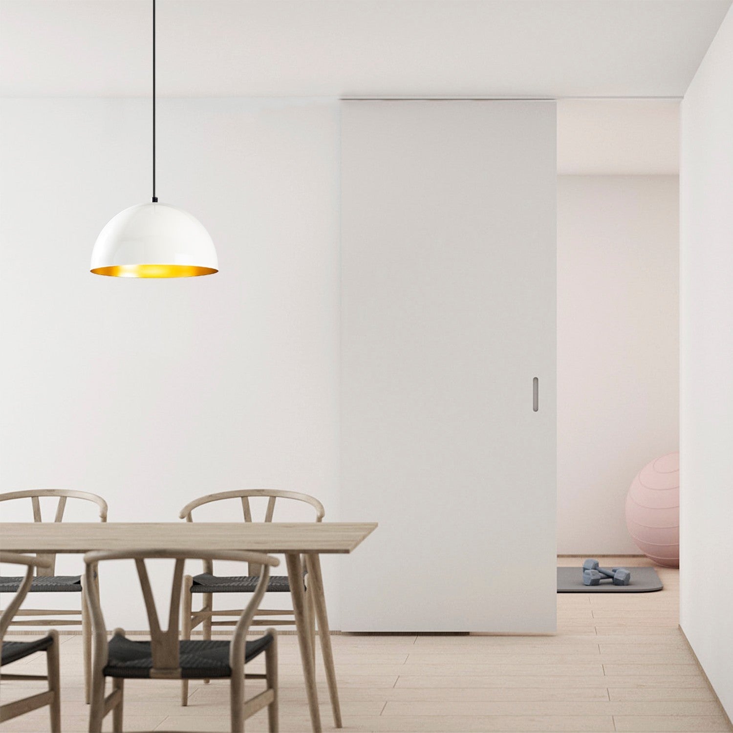 Candeeiro de Teto Escandinavo, Corpo em Ferro Branco, 30 x 30 cm, Altura 111 cm, E27 máx. 40 W, Cabo de 90 cm | Iluminação Elegante para Espaços Modernos, Classificação IP20