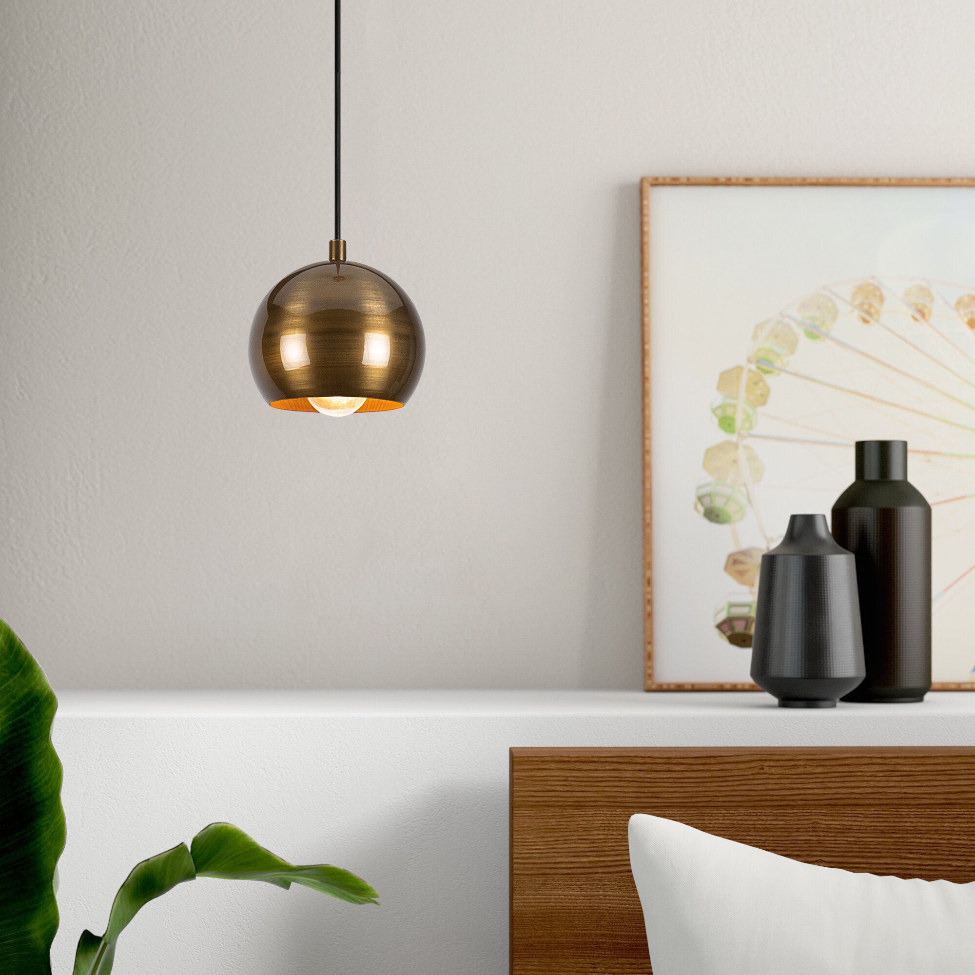 Candeeiro de Teto Escandinavo, Corpo em Ferro Dourado, 15 x 30 cm, Altura 111 cm, Soquete E27 Máx. 40 W, Cabo de 90 cm | Iluminação Elegante para Espaços Modernos