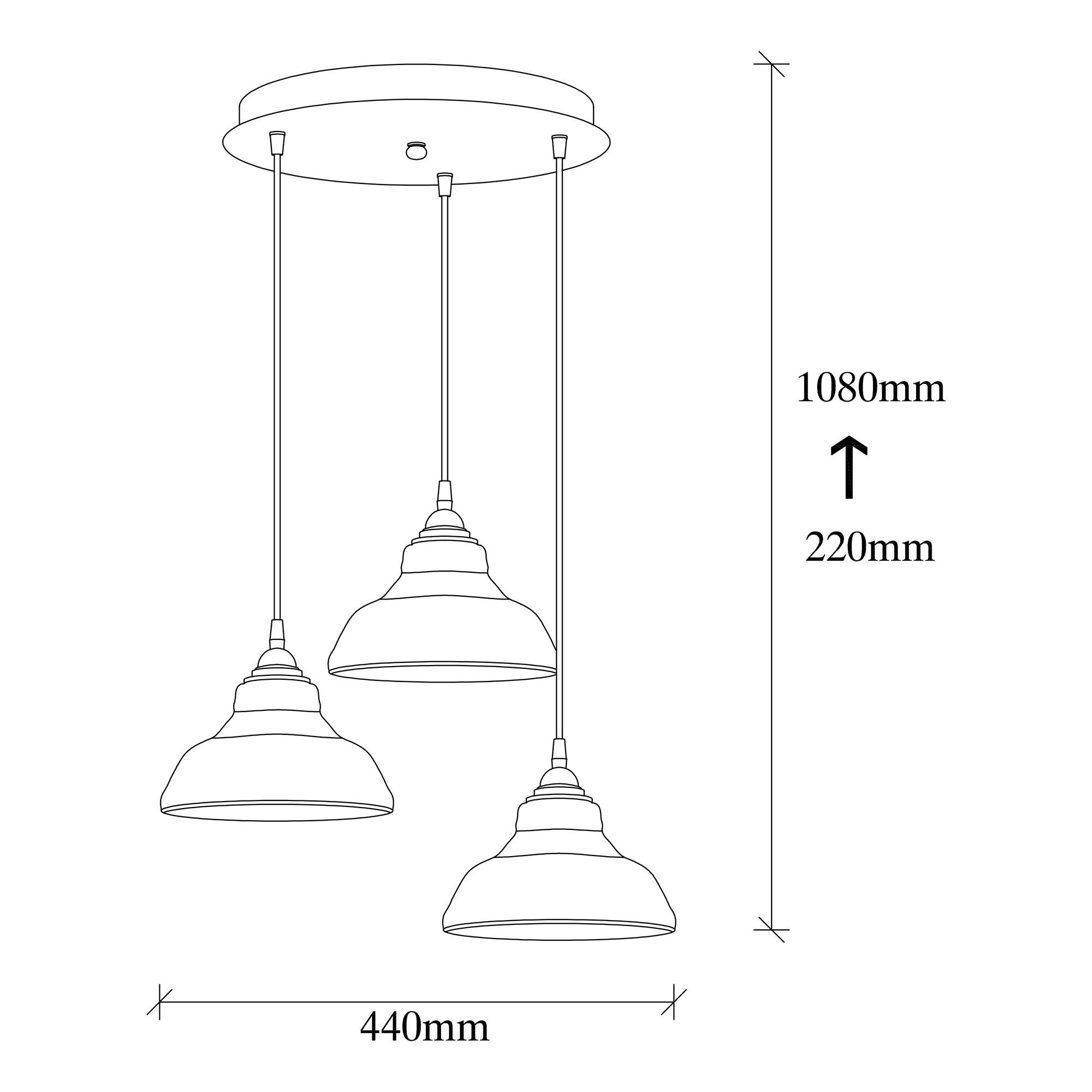 Candeeiro de Teto Escandinavo, Corpo em Metal Preto, 44 x 44 cm, Altura 108 cm, 3 x E27 máx. 40 W, Cabo de 90 cm | Iluminação Elegante para Espaços Modernos