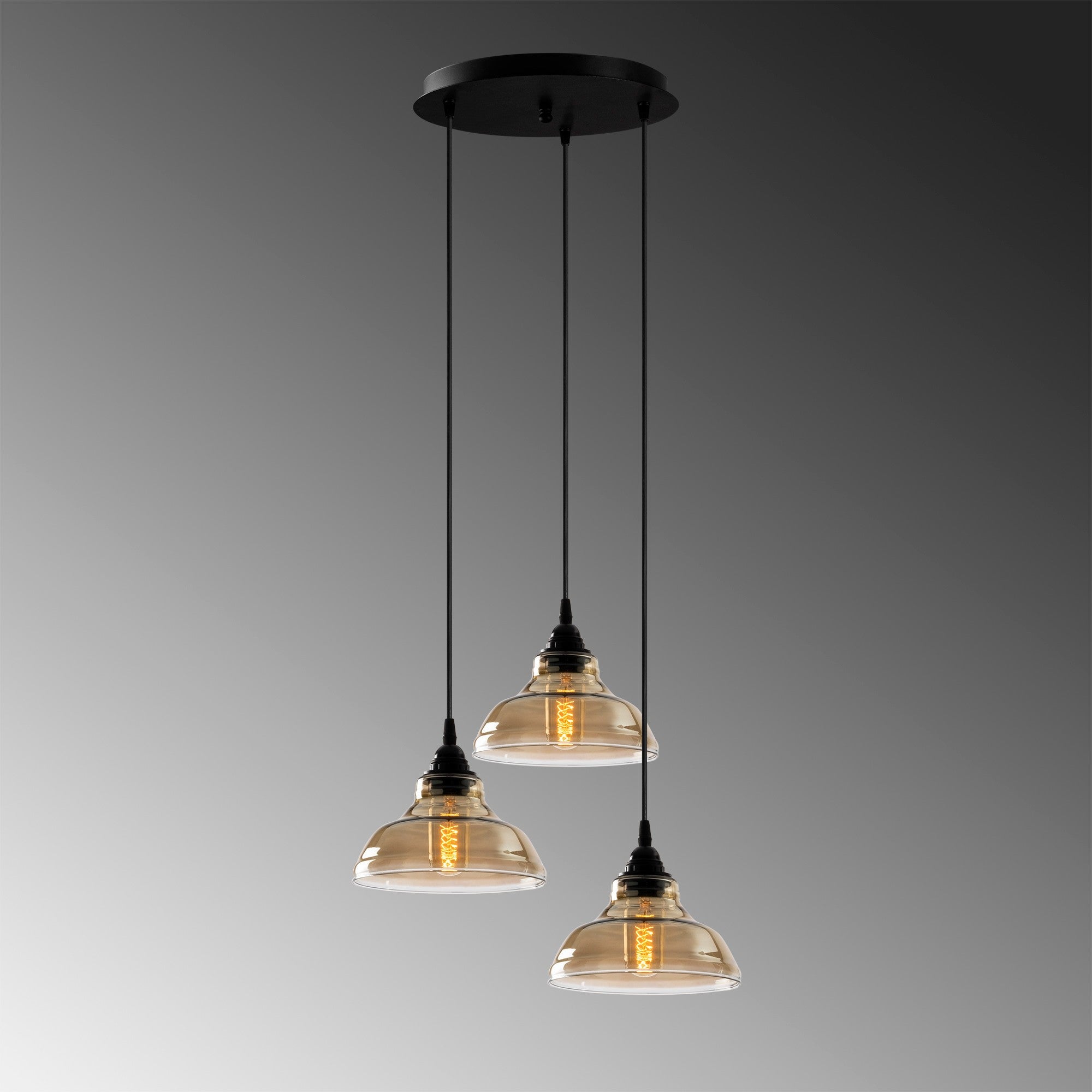 Candeeiro de Teto Escandinavo, Corpo em Metal Preto, 44 x 44 cm, Altura 108 cm, 3 x E27 máx. 40 W, Cabo de 90 cm | Iluminação Elegante para Espaços Modernos