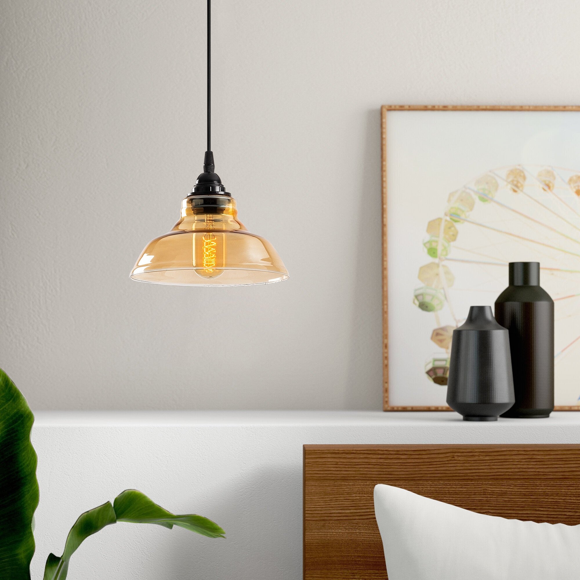 Candeeiro de Teto Escandinavo, Corpo em Metal Preto, 20 x 20 cm, Altura 108 cm, Soquete E27 Máx. 40 W, Cabo de 90 cm | Iluminação Elegante para Espaços Modernos