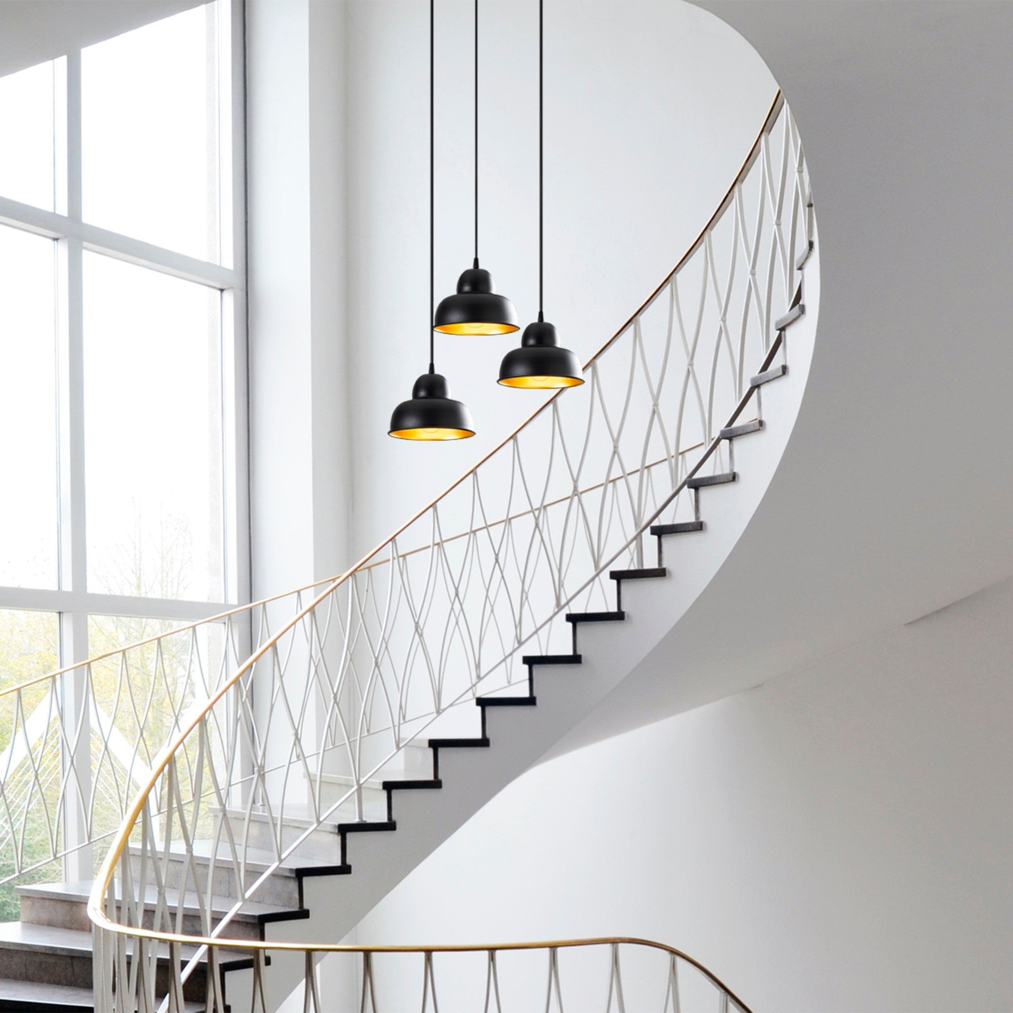 Candeeiro de Teto Industrial Escandinavo, Corpo em Metal Preto, 40 cm de Diâmetro, 110 cm de Altura, Ajustável, 3 x E27 Máx. 40 W | Iluminação Elegante para Espaços Modernos