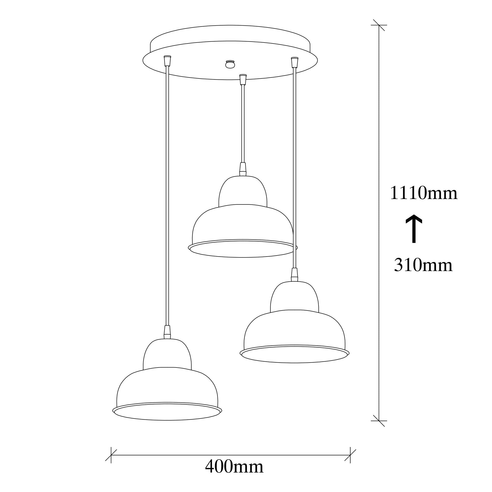 Candeeiro de Teto Industrial Escandinavo, Corpo em Metal Preto, 40 cm de Diâmetro, 110 cm de Altura, Ajustável, 3 x E27 Máx. 40 W | Iluminação Elegante para Espaços Modernos