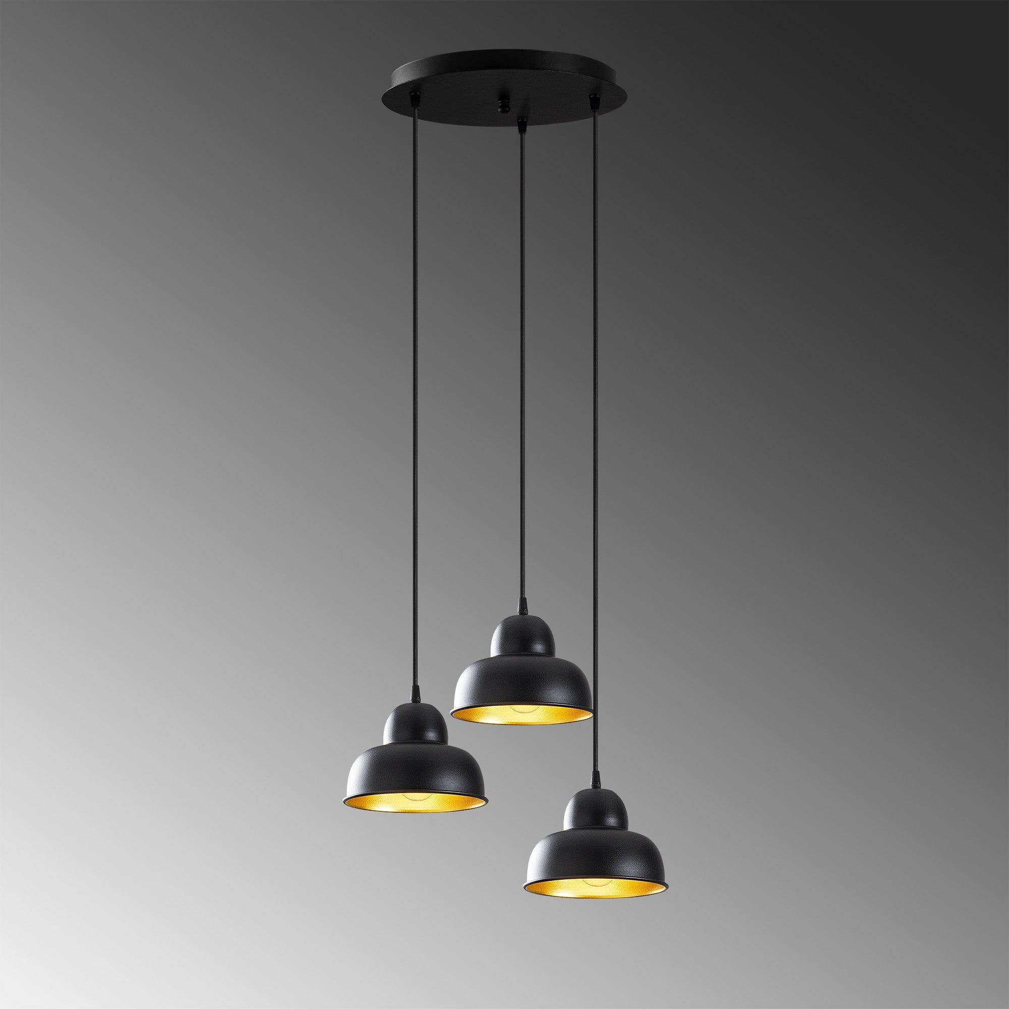 Candeeiro de Teto Industrial Escandinavo, Corpo em Metal Preto, 40 cm de Diâmetro, 110 cm de Altura, Ajustável, 3 x E27 Máx. 40 W | Iluminação Elegante para Espaços Modernos