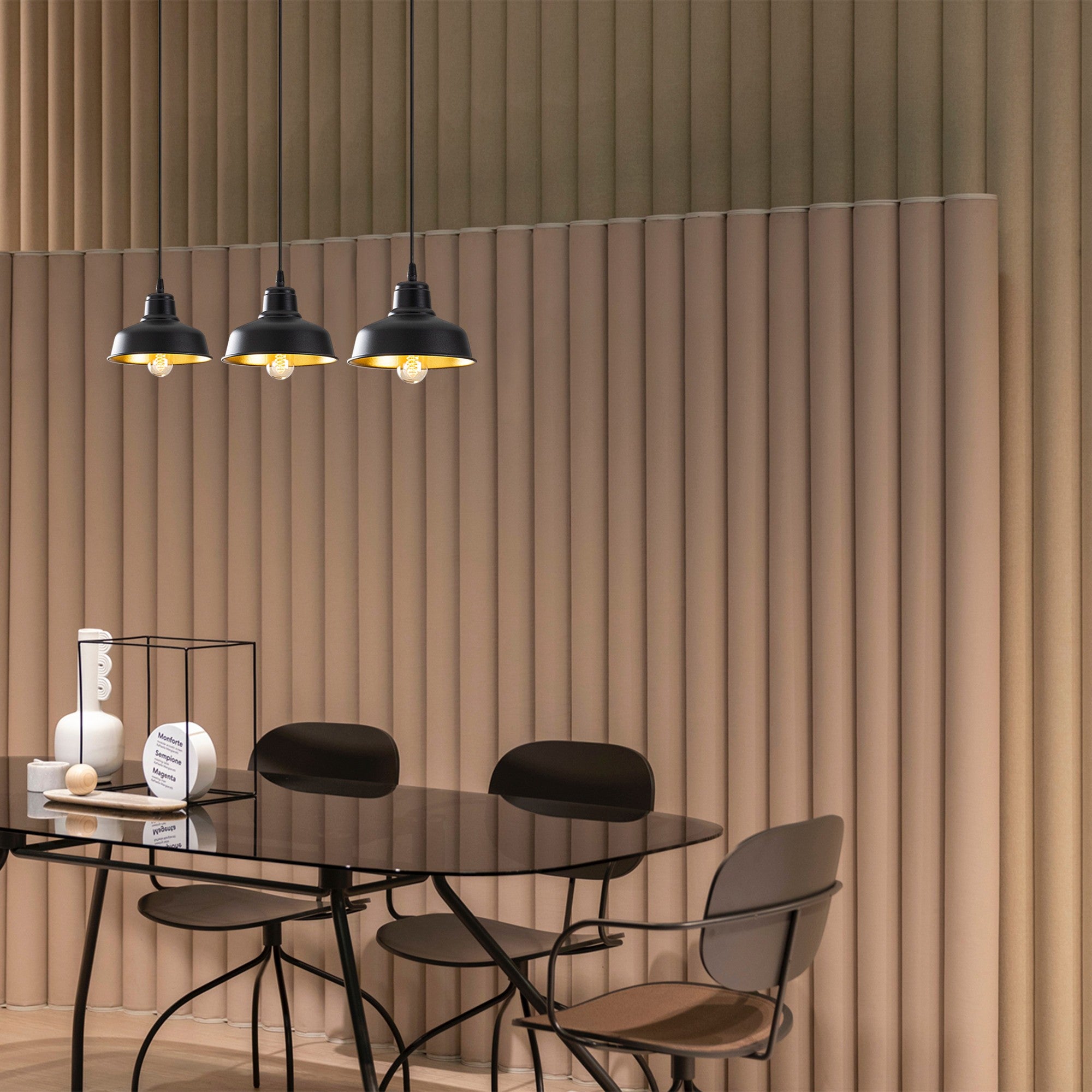 Candeeiro de Teto Industrial Escandinavo, Corpo em Metal Preto, 59 x 19 cm, Altura 108 cm, Ajustável, 3 x E27 máx. 40 W | Iluminação Elegante para Espaços Modernos