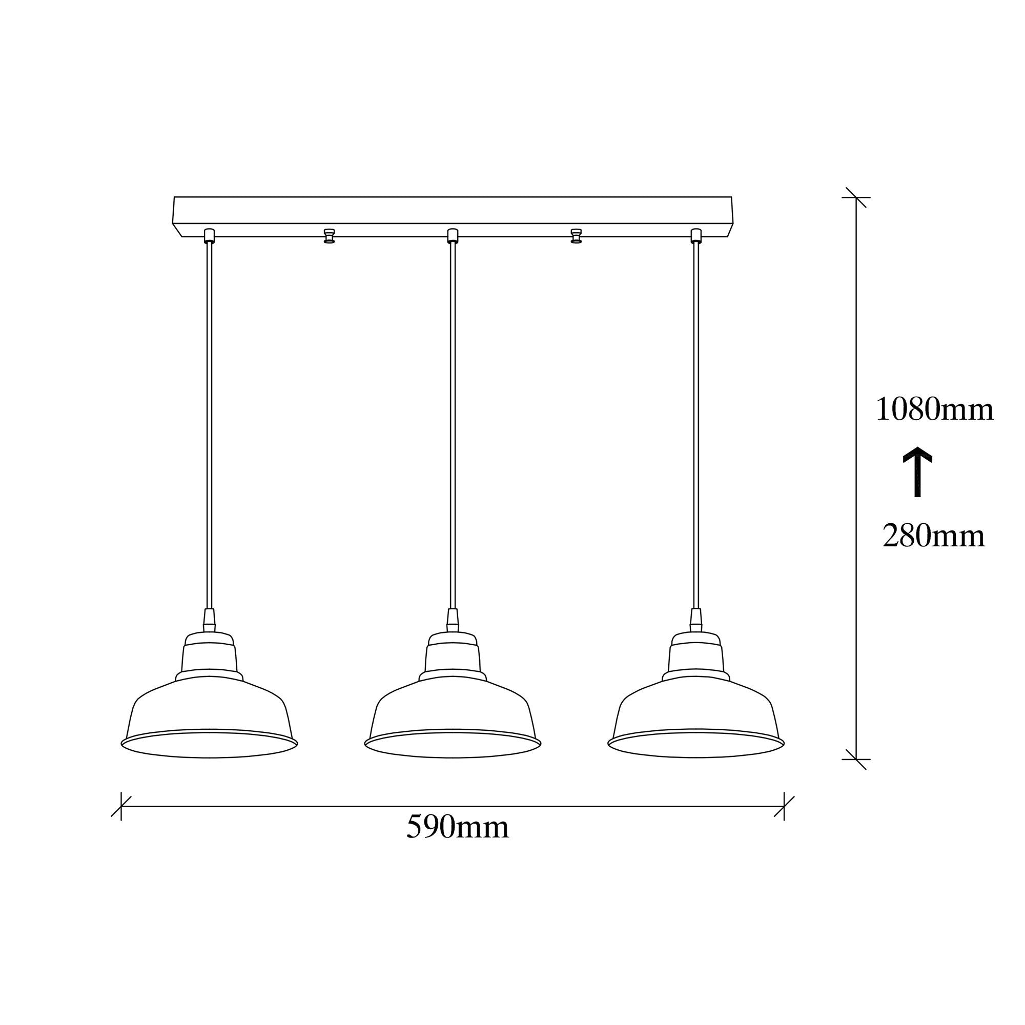 Candeeiro de Teto Industrial Escandinavo, Corpo em Metal Preto, 59 x 19 cm, Altura 108 cm, Ajustável, 3 x E27 máx. 40 W | Iluminação Elegante para Espaços Modernos