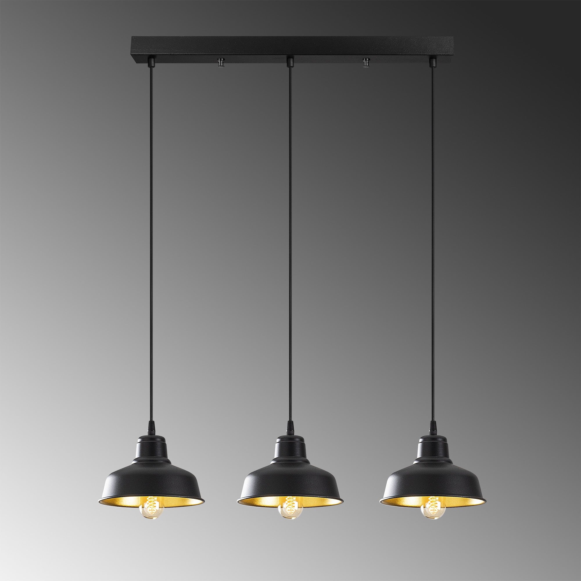 Candeeiro de Teto Industrial Escandinavo, Corpo em Metal Preto, 59 x 19 cm, Altura 108 cm, Ajustável, 3 x E27 máx. 40 W | Iluminação Elegante para Espaços Modernos