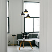 Candeeiro de Teto Industrial Escandinavo, Corpo em Ferro Preto, 59 cm de Diâmetro, 108 cm de Altura, Ajustável, 3 x E27 Máx. 40 W, Iluminação Elegante para Espaços Modernos