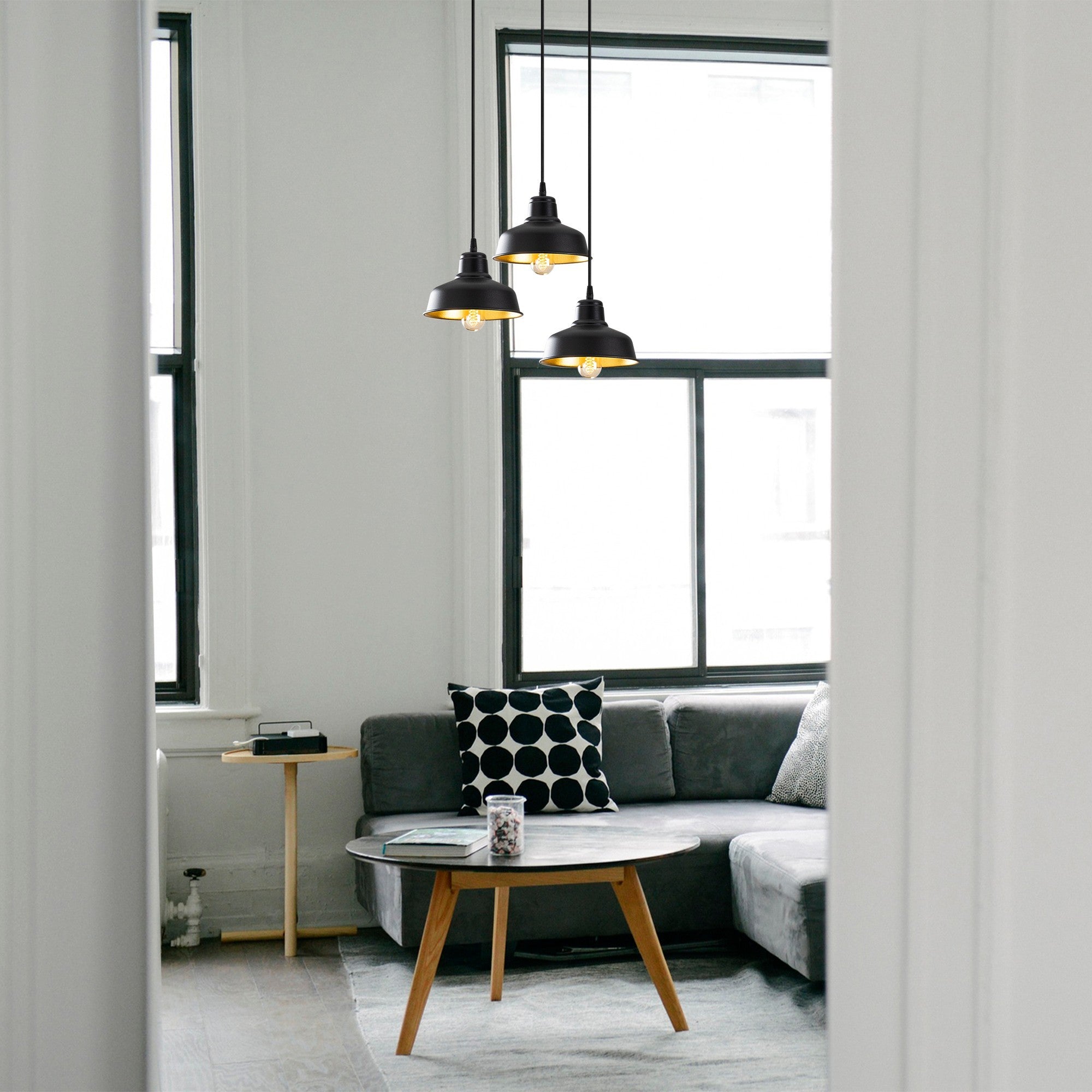 Candeeiro de Teto Industrial Escandinavo, Corpo em Ferro Preto, 59 cm de Diâmetro, 108 cm de Altura, Ajustável, 3 x E27 Máx. 40 W, Iluminação Elegante para Espaços Modernos