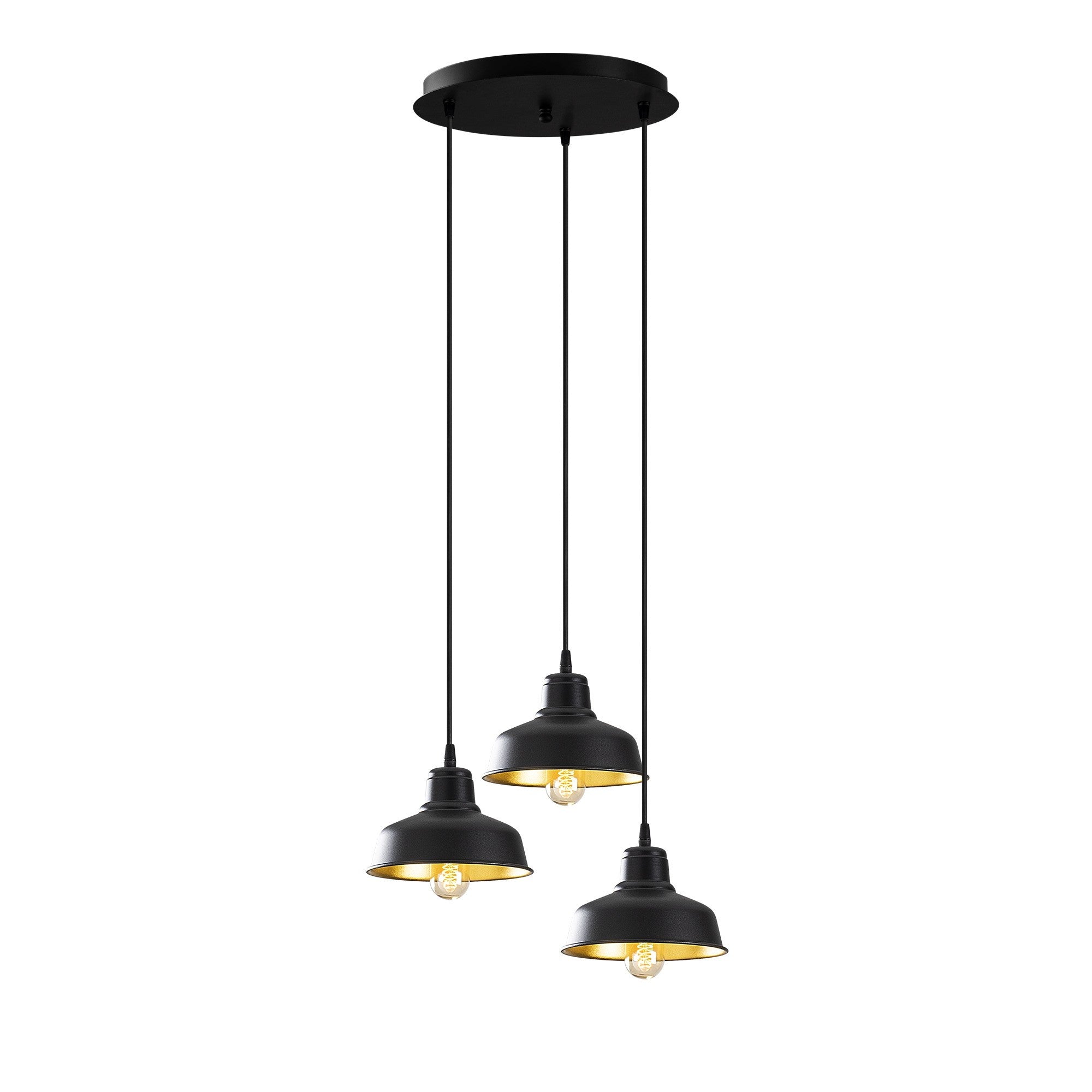 Candeeiro de Teto Industrial Escandinavo, Corpo em Ferro Preto, 59 cm de Diâmetro, 108 cm de Altura, Ajustável, 3 x E27 Máx. 40 W, Iluminação Elegante para Espaços Modernos