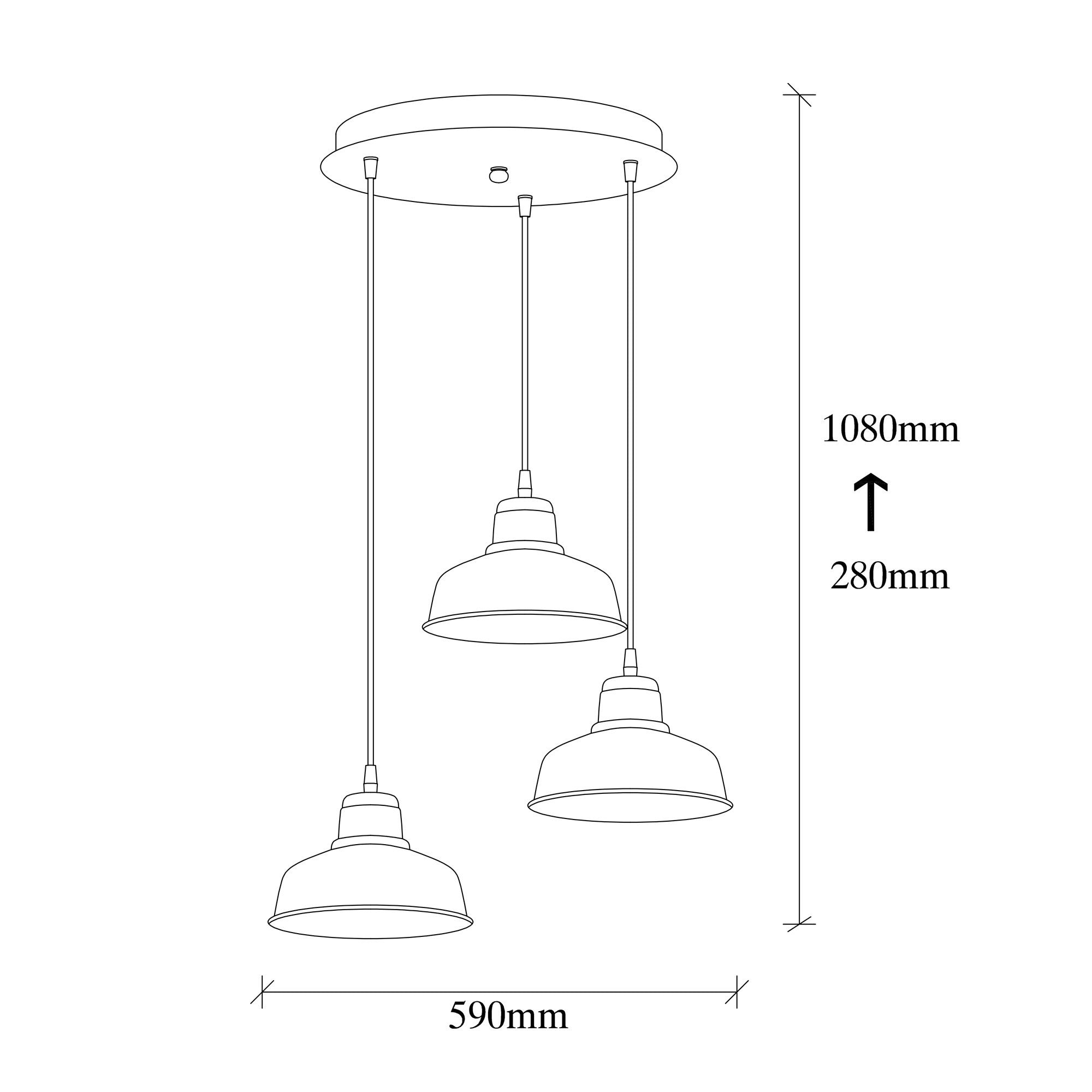 Candeeiro de Teto Industrial Escandinavo, Corpo em Ferro Preto, 59 cm de Diâmetro, 108 cm de Altura, Ajustável, 3 x E27 Máx. 40 W, Iluminação Elegante para Espaços Modernos
