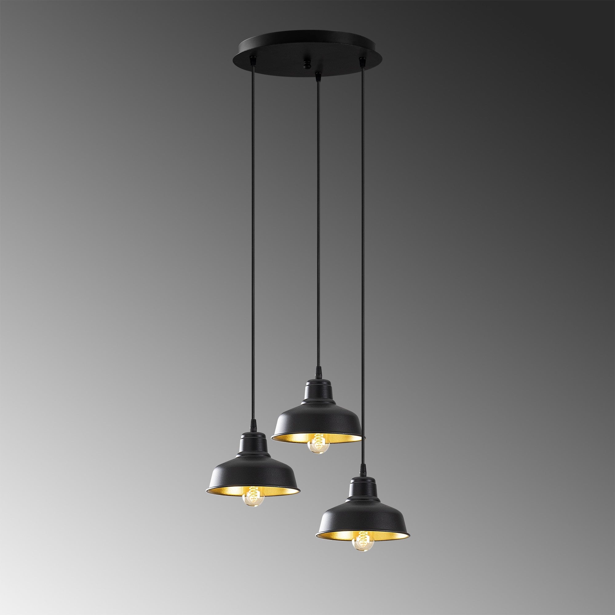Candeeiro de Teto Industrial Escandinavo, Corpo em Ferro Preto, 59 cm de Diâmetro, 108 cm de Altura, Ajustável, 3 x E27 Máx. 40 W, Iluminação Elegante para Espaços Modernos
