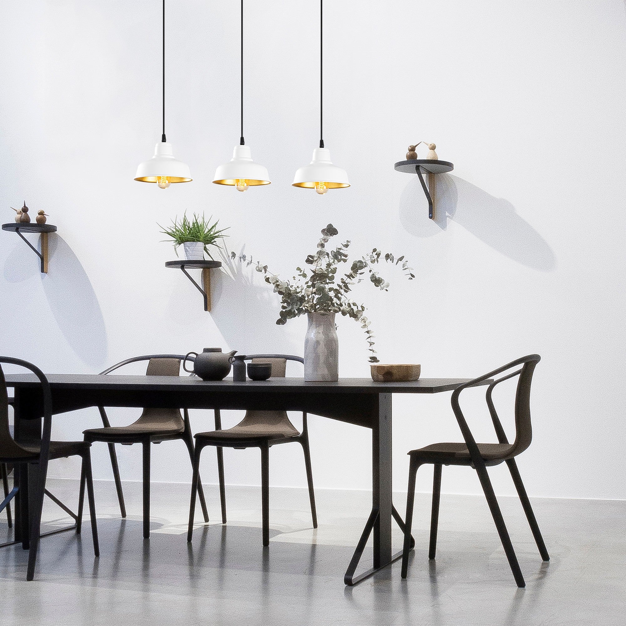 Candeeiro de Teto Escandinavo, Corpo de Metal, 59 x 19 cm, Altura: 108 cm, Ajustável, 3 x E27 Máx. 40 W, Design Branco Elegante para Espaços Modernos, IP20