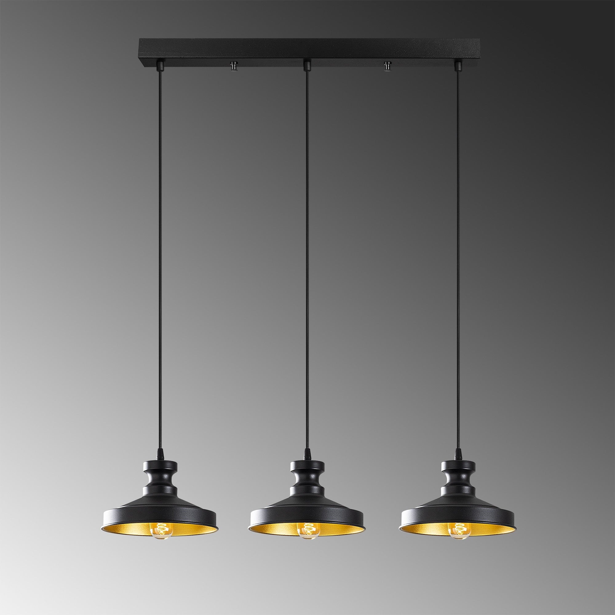 Candeeiro de Teto Industrial Escandinavo, Corpo em Ferro Preto, 72 x 22 cm, Altura 109 cm, Ajustável, 3 x E27 Máx. 40 W, Iluminação Elegante para Espaços Modernos