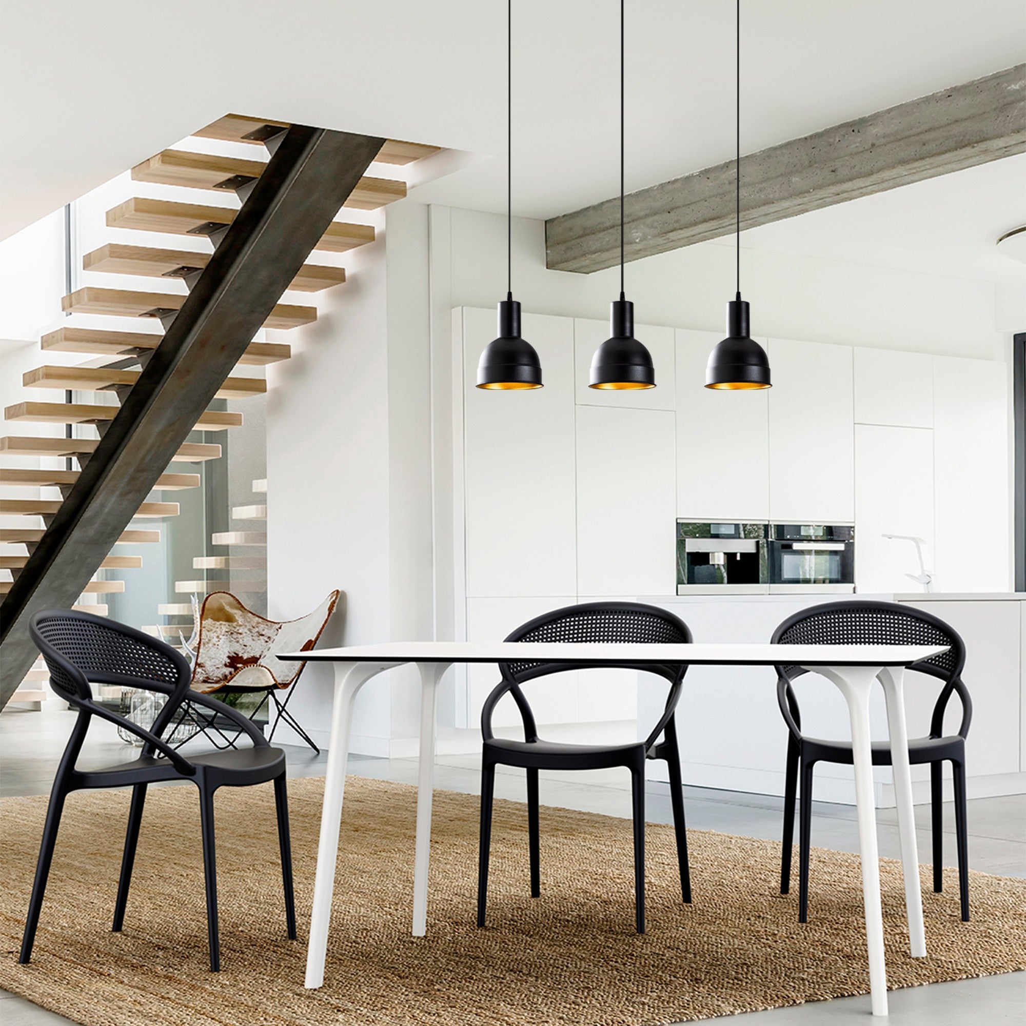 Candeeiro de Teto Industrial Escandinavo, Corpo em Metal Preto, 67 x 17 cm, Altura 118 cm, Ajustável, 3 x E27 máx. 40 W | Iluminação Elegante para Espaços Modernos