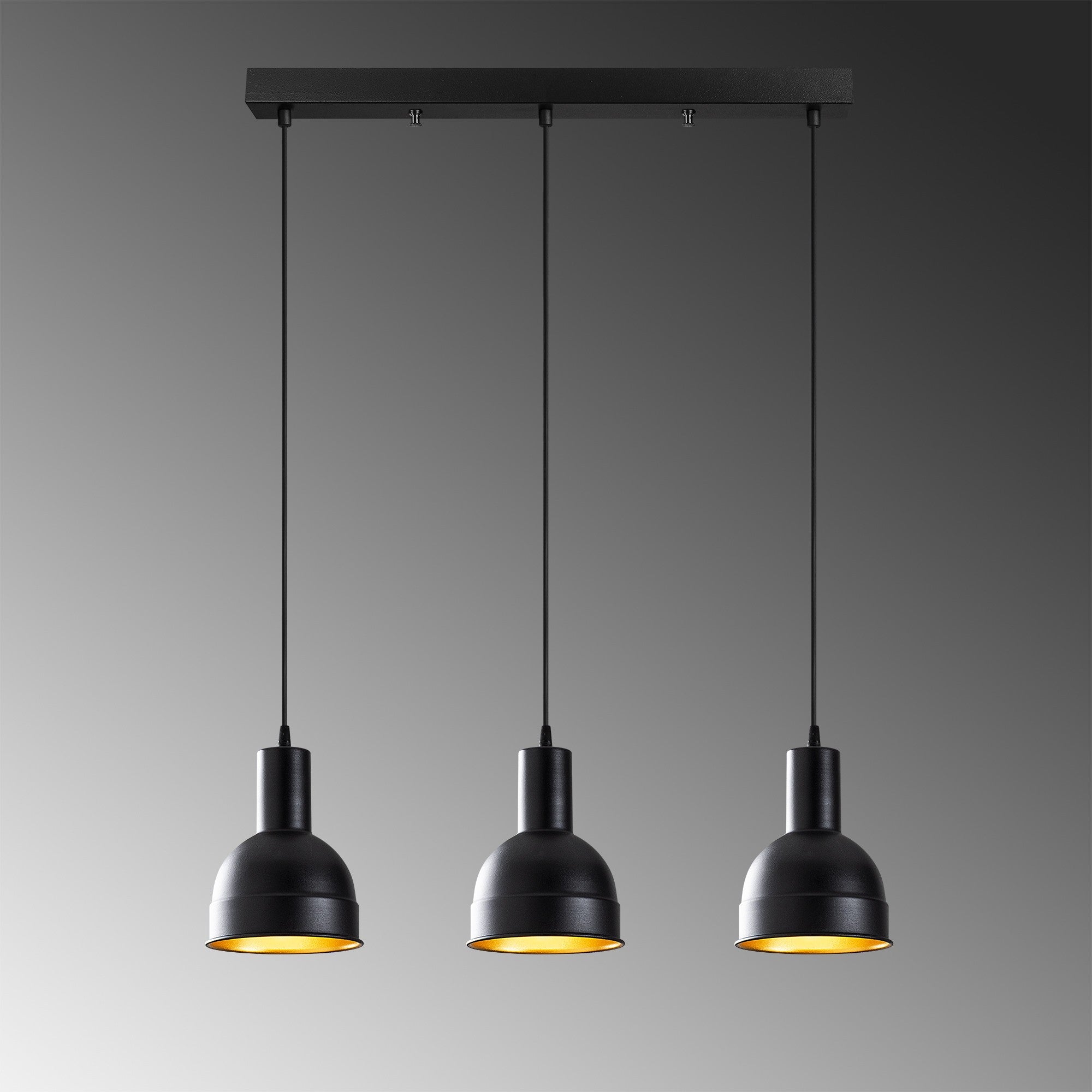 Candeeiro de Teto Industrial Escandinavo, Corpo em Metal Preto, 67 x 17 cm, Altura 118 cm, Ajustável, 3 x E27 máx. 40 W | Iluminação Elegante para Espaços Modernos
