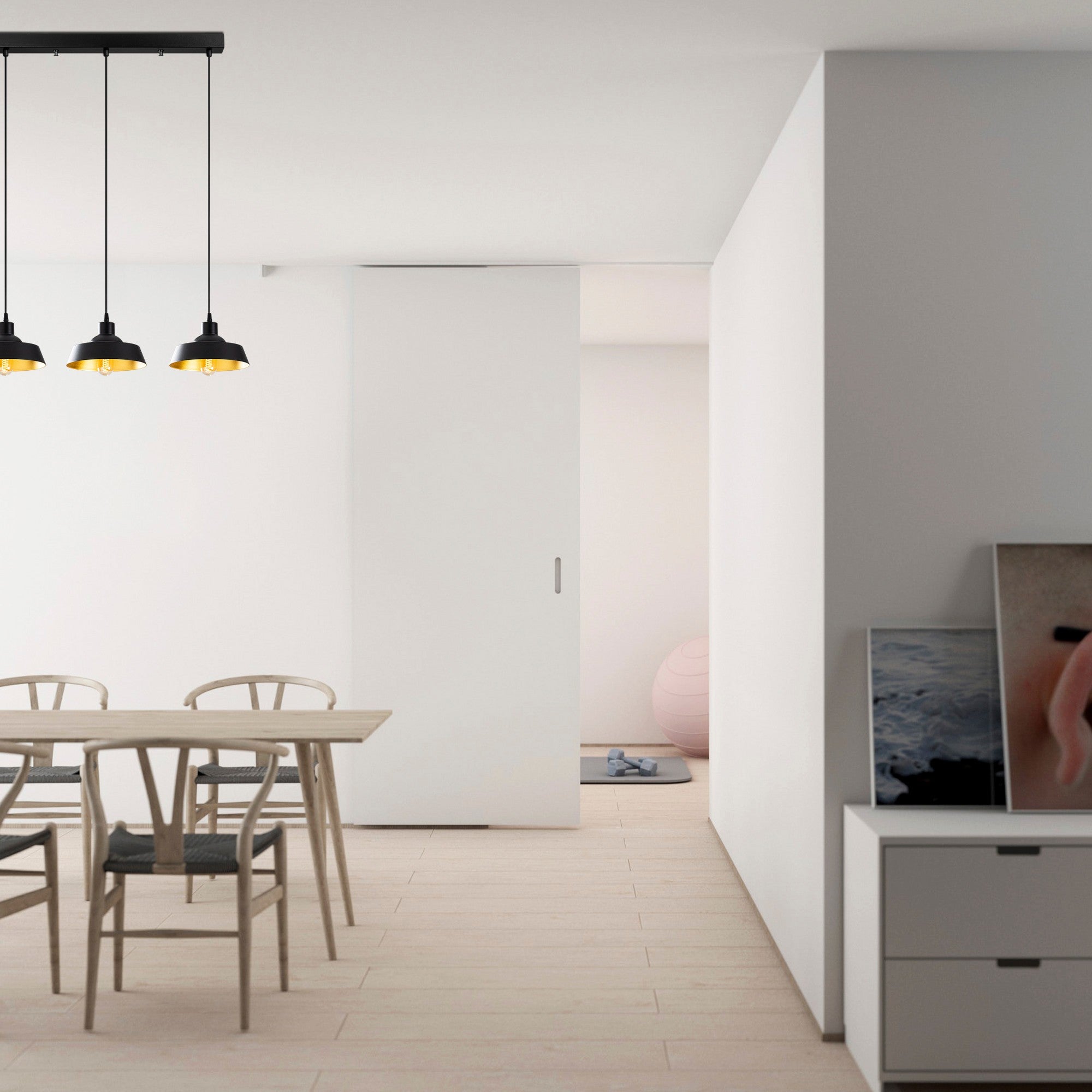 Candeeiro de Teto Industrial Escandinavo, Corpo em Metal Preto, 72 x 22 cm, Altura 107 cm, Ajustável, 3 x E27 máx. 40 W | Iluminação Elegante para Espaços Modernos