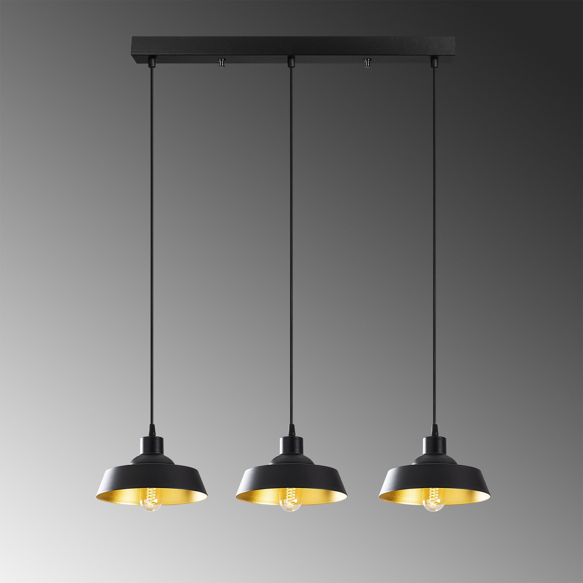 Candeeiro de Teto Industrial Escandinavo, Corpo em Metal Preto, 72 x 22 cm, Altura 107 cm, Ajustável, 3 x E27 máx. 40 W | Iluminação Elegante para Espaços Modernos