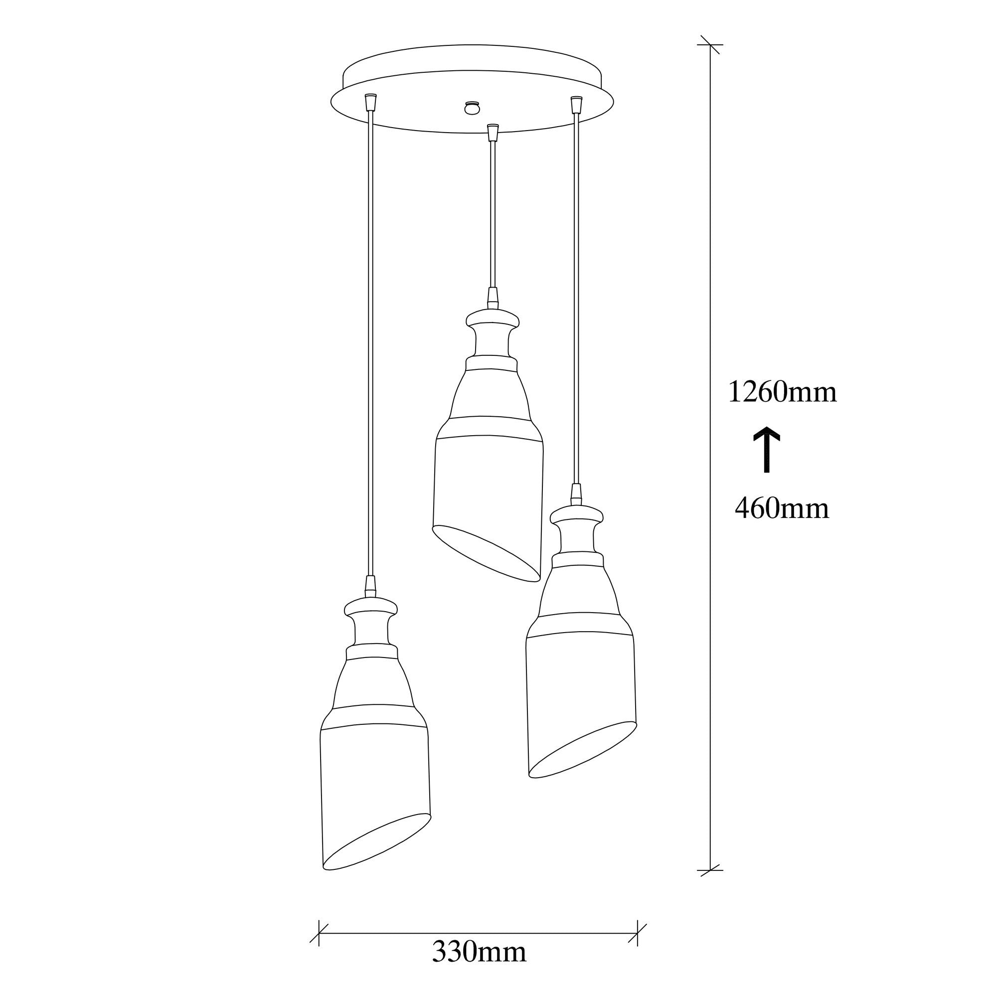 Candeeiro de Teto Industrial Escandinavo, Corpo em Metal Preto, 33 x 33 cm, Altura 126 cm, Ajustável, 3 x E27 Máx. 40 W, Iluminação Elegante para Espaços Modernos