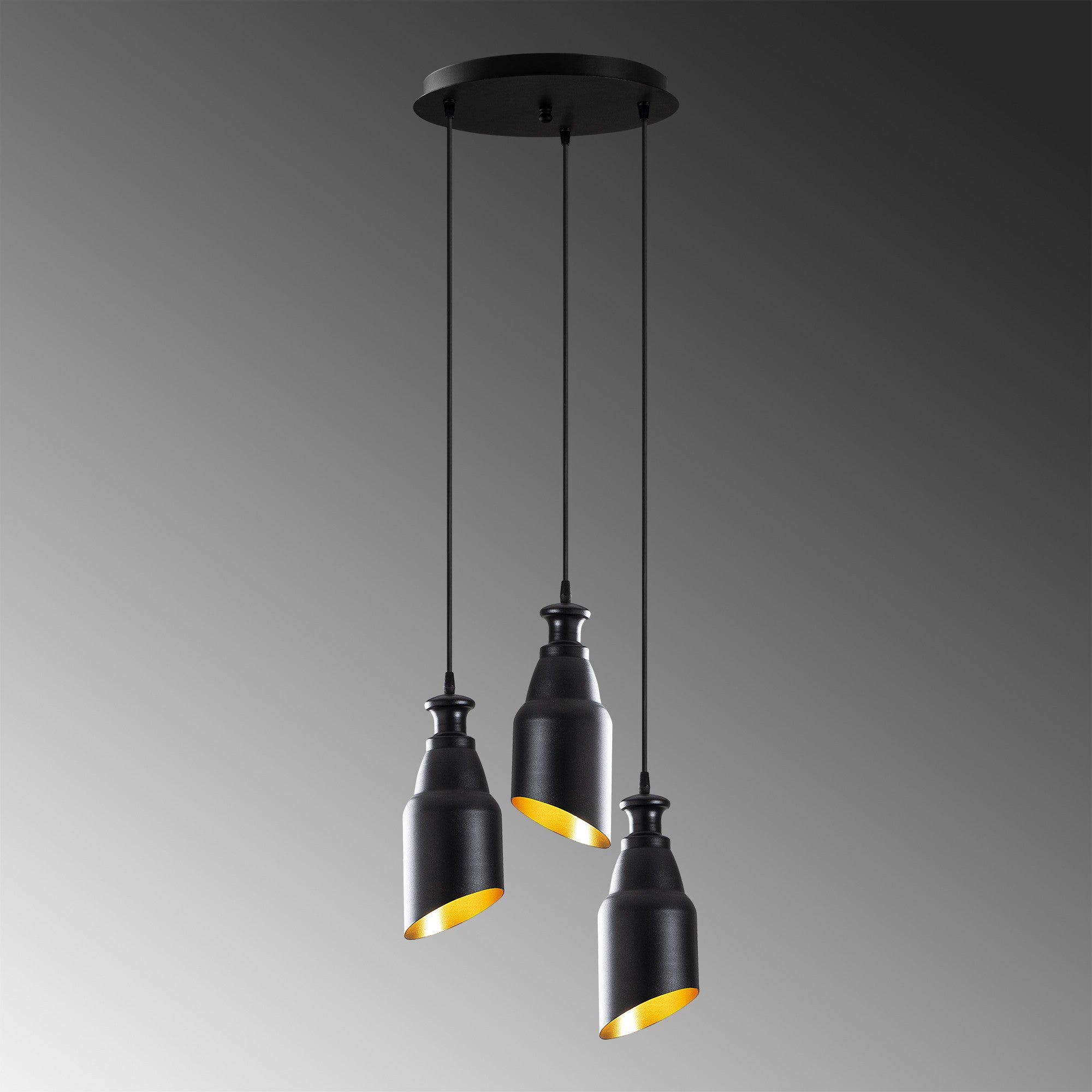 Candeeiro de Teto Industrial Escandinavo, Corpo em Metal Preto, 33 x 33 cm, Altura 126 cm, Ajustável, 3 x E27 Máx. 40 W, Iluminação Elegante para Espaços Modernos