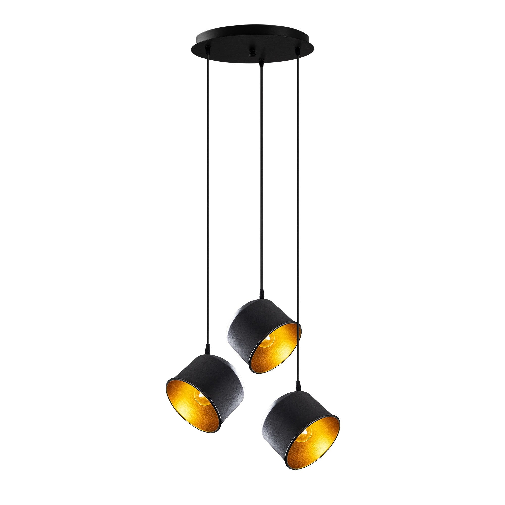 Candeeiro de Teto Industrial Escandinavo, Corpo em Ferro Preto, 38 cm de Diâmetro, 110 cm de Altura, Ajustável, 3 x E27 máx. 40 W | Iluminação Elegante para Espaços Modernos