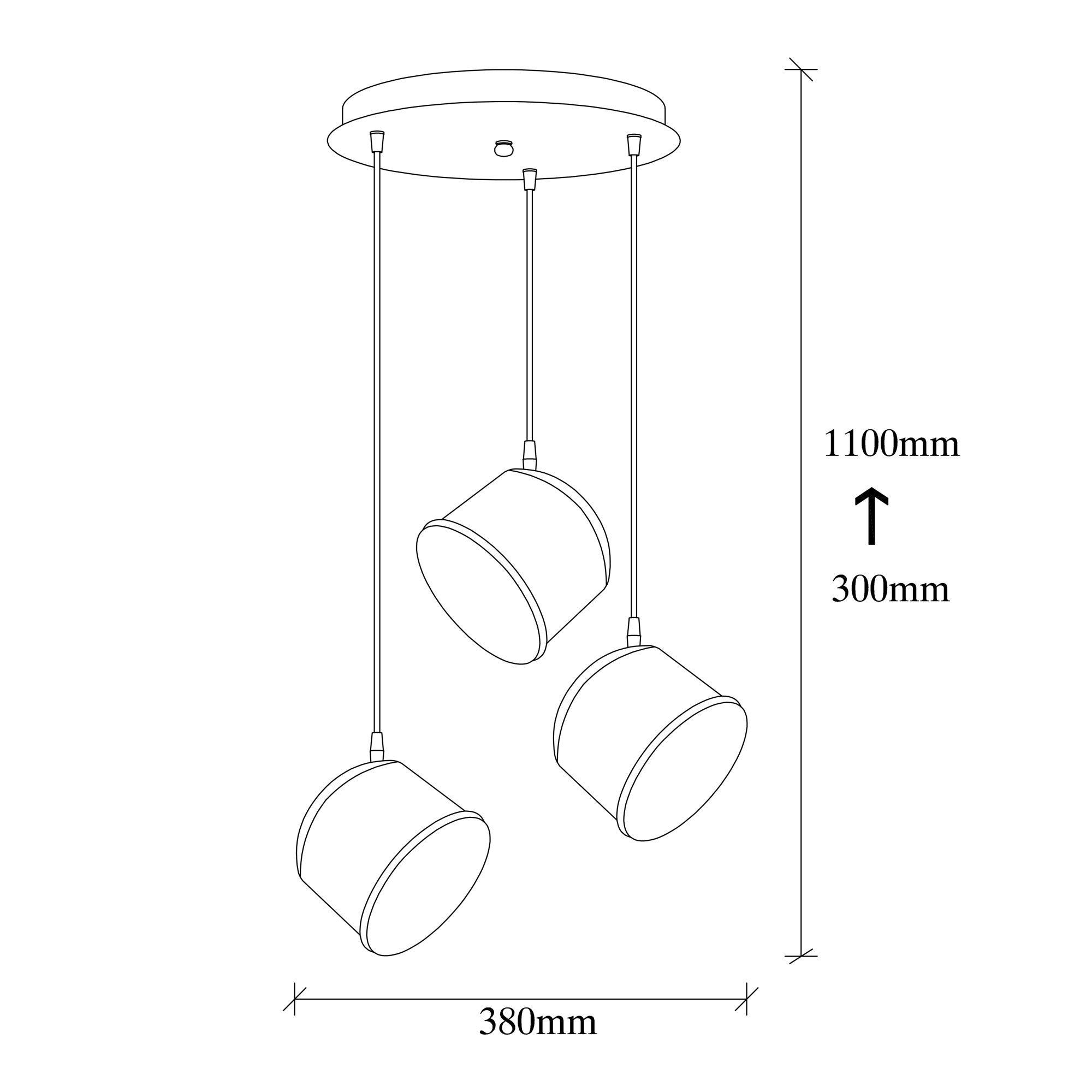 Candeeiro de Teto Industrial Escandinavo, Corpo em Ferro Preto, 38 cm de Diâmetro, 110 cm de Altura, Ajustável, 3 x E27 máx. 40 W | Iluminação Elegante para Espaços Modernos
