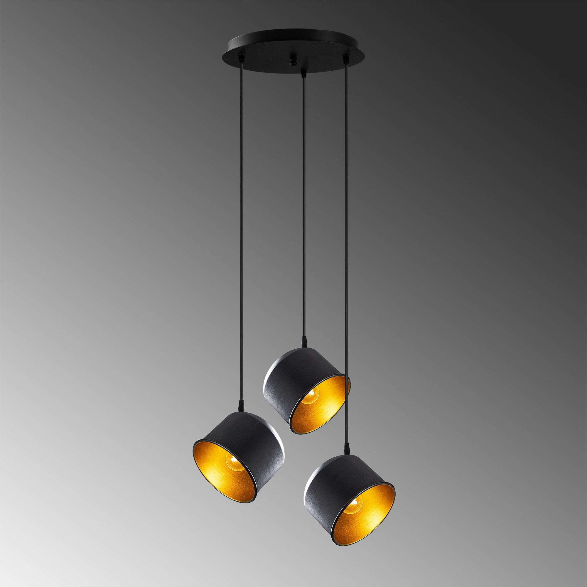 Candeeiro de Teto Industrial Escandinavo, Corpo em Ferro Preto, 38 cm de Diâmetro, 110 cm de Altura, Ajustável, 3 x E27 máx. 40 W | Iluminação Elegante para Espaços Modernos