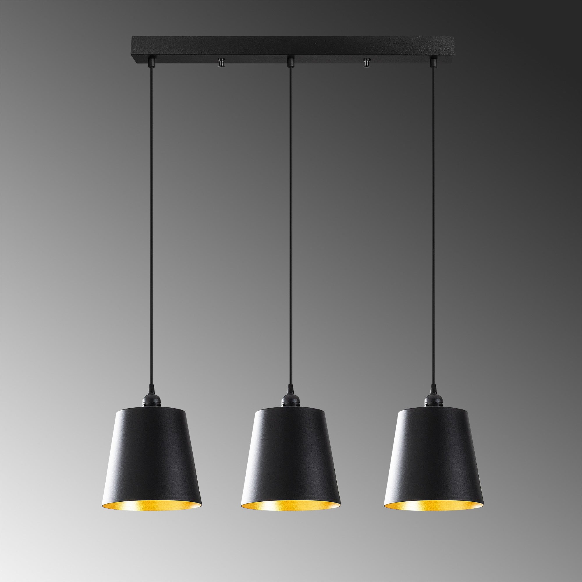 Candeeiro de Teto Industrial Escandinavo, Corpo em Metal Preto, 60 x 21 cm, Altura 117 cm, Ajustável, 3 x E27 máx. 40 W | Iluminação Elegante para Espaços Modernos