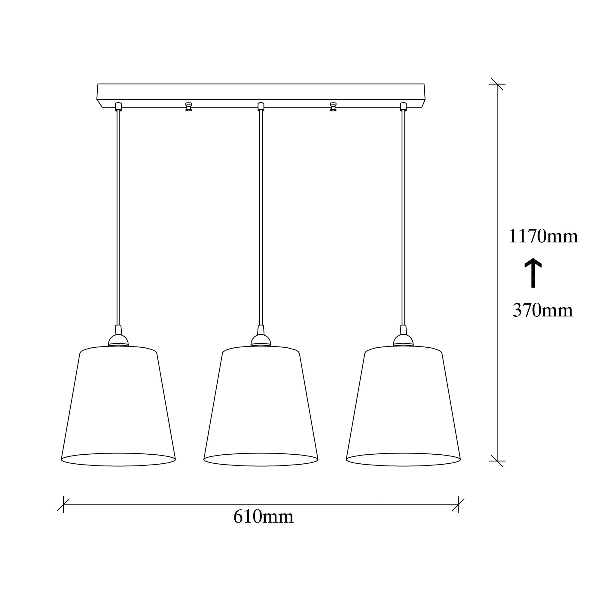 Candeeiro de Teto escandinavo, corpo de metal, 60 x 21 cm, altura 117 cm, ajustável, 3 x E27 máx. 40 W, design branco elegante para espaços modernos, classificação IP20