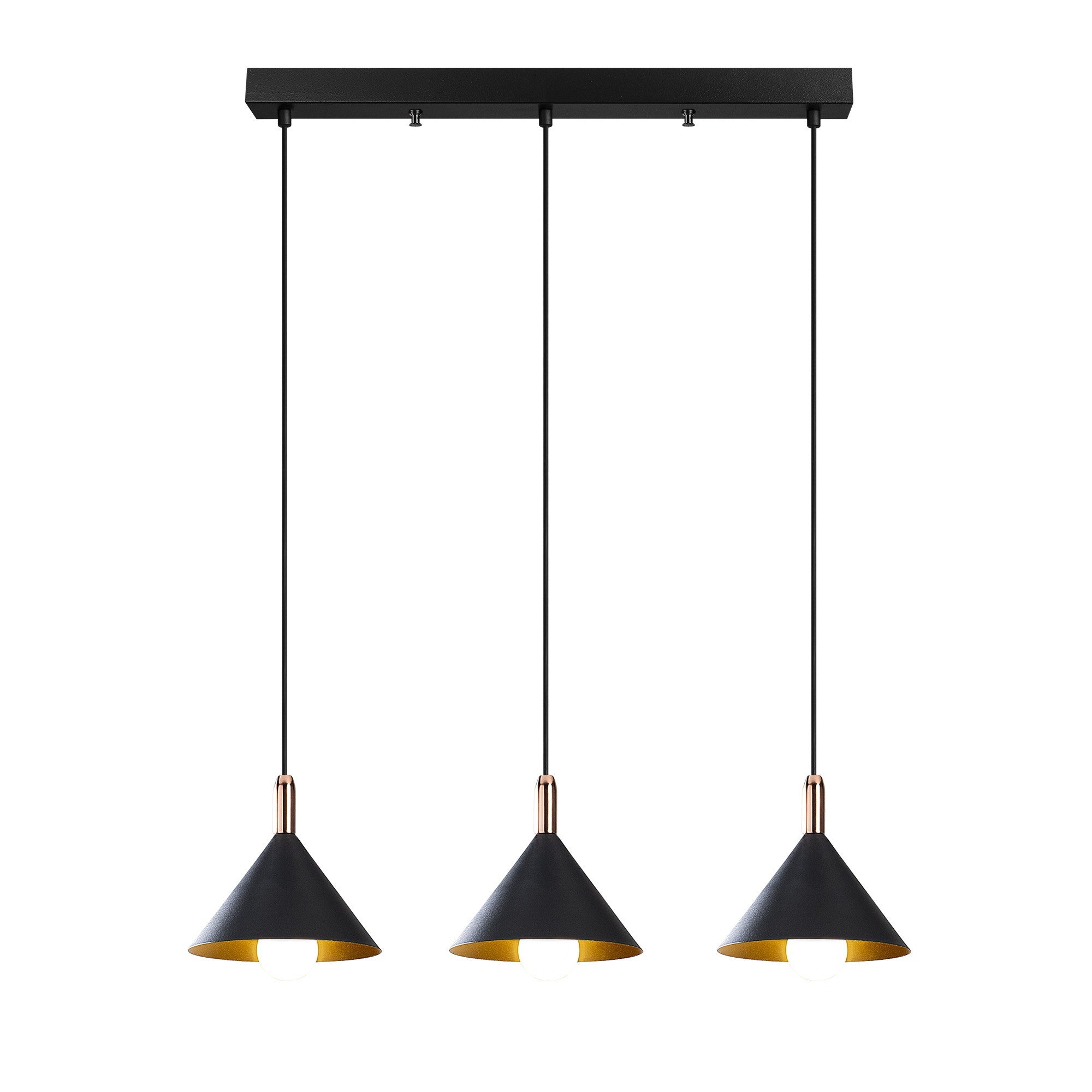 Candeeiro de Teto Preto Elegante, 37 cm de Diâmetro, 122 cm de Altura | Ajustável, Corpo em Metal, 3 x E27 Máx. 40 W | Design Glamouroso e Escandinavo para Espaços Modernos