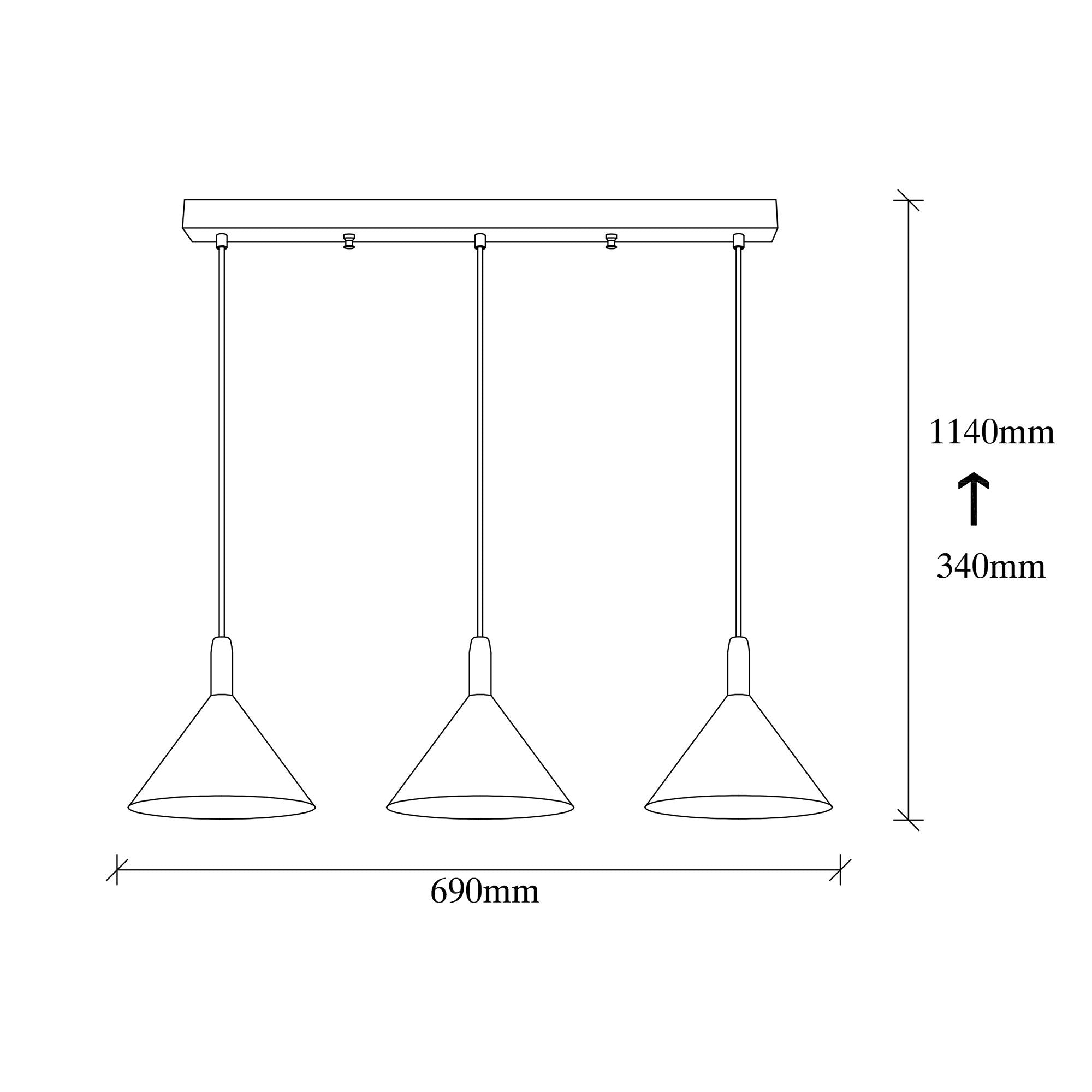Candeeiro de Teto Preto Elegante, 37 cm de Diâmetro, 122 cm de Altura | Ajustável, Corpo em Metal, 3 x E27 Máx. 40 W | Design Glamouroso e Escandinavo para Espaços Modernos