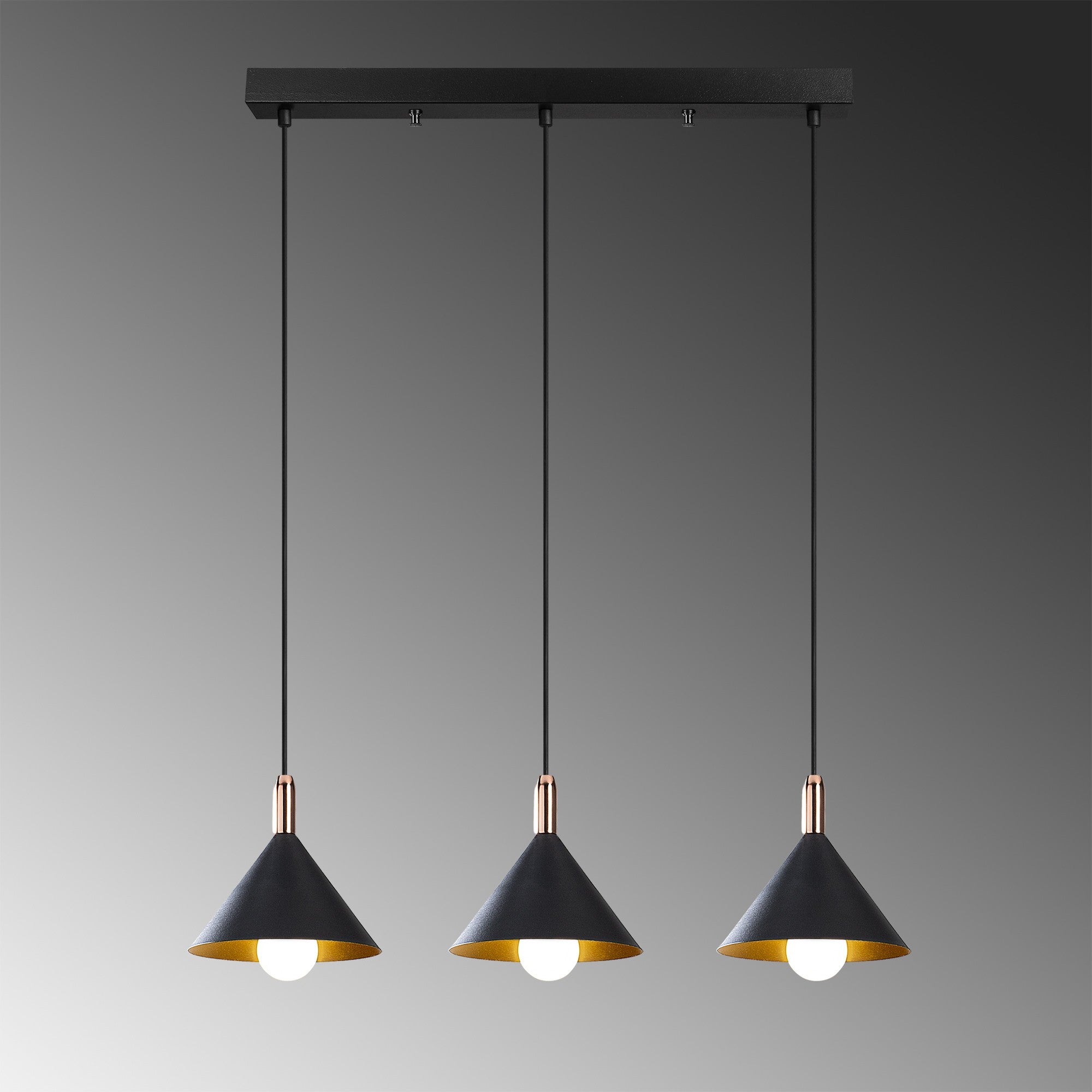 Candeeiro de Teto Preto Elegante, 37 cm de Diâmetro, 122 cm de Altura | Ajustável, Corpo em Metal, 3 x E27 Máx. 40 W | Design Glamouroso e Escandinavo para Espaços Modernos