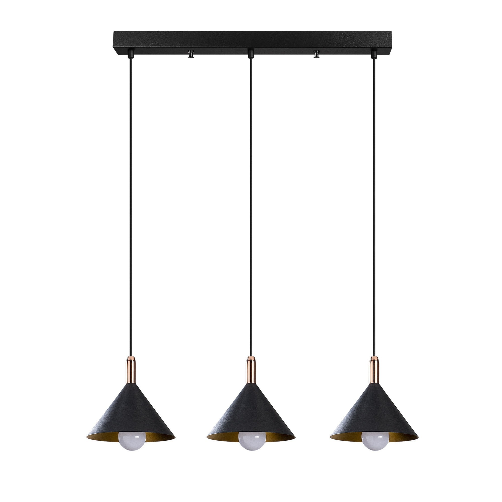 Candeeiro de Teto Preto Elegante, 37 cm de Diâmetro, 122 cm de Altura | Ajustável, Corpo em Metal, 3 x E27 Máx. 40 W | Design Glamouroso e Escandinavo para Espaços Modernos
