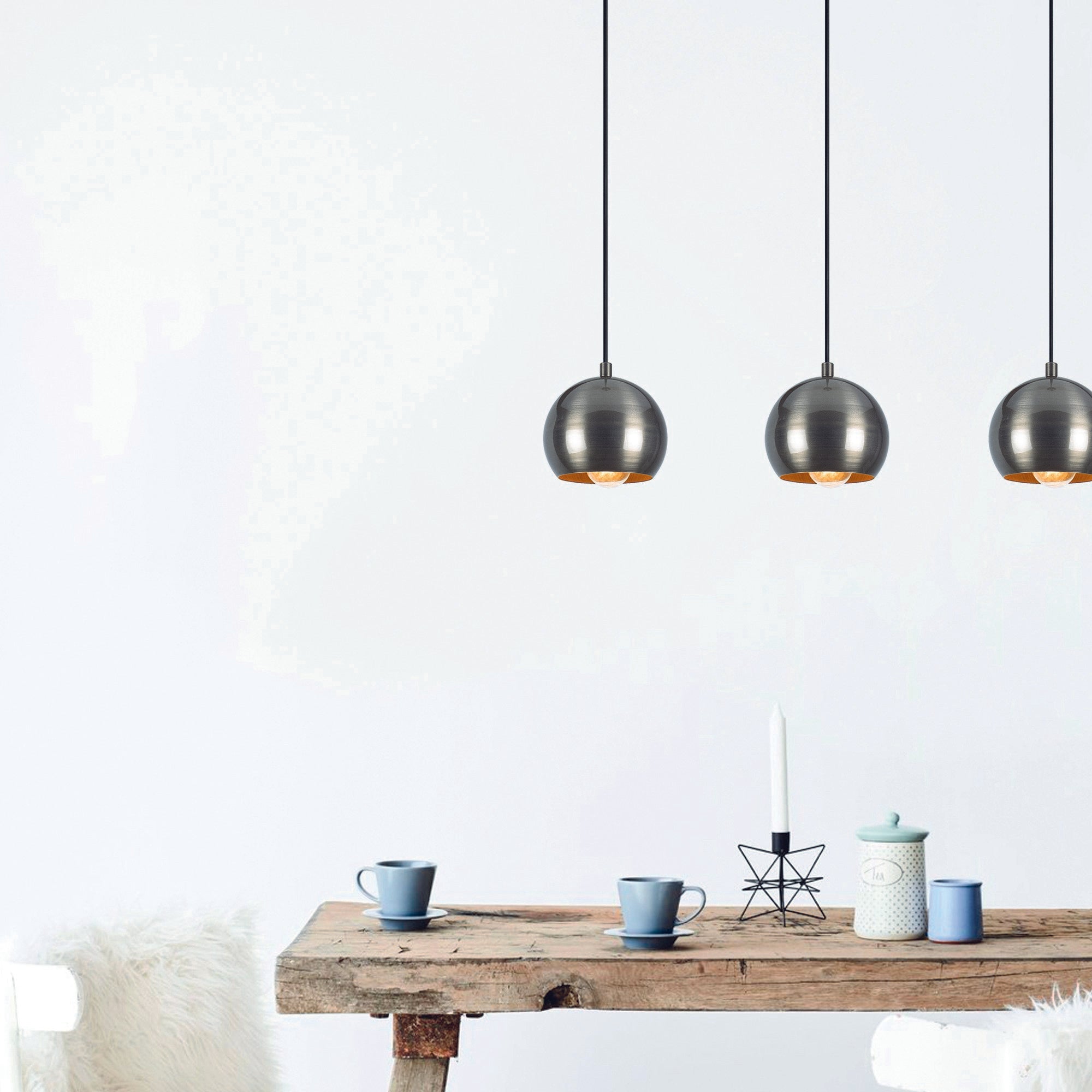 Candeeiro de Teto Escandinavo Elegante, Acabamento Platinado, 65 x 15 cm | Altura Ajustável, Corpo em Metal, 3 x E27 máx. 40 W | Perfeito para Decoração Glamourosa