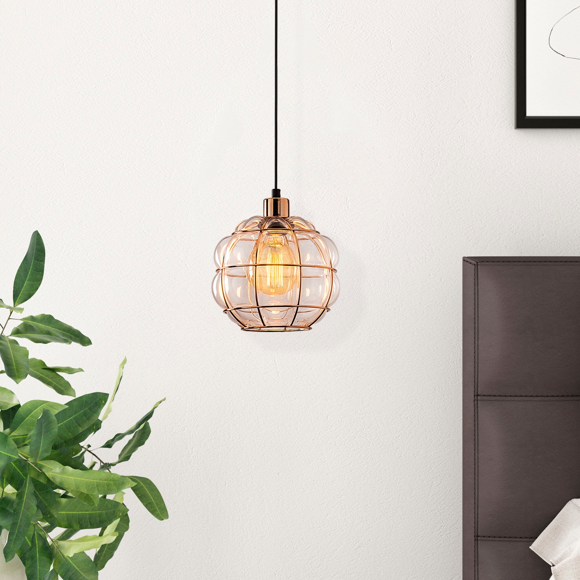 Candeeiro de Teto Escandinavo Glam, Acabamento em Cobre, 23 cm de Diâmetro, 111 cm de Altura, Ajustável, Soquete E27, Máx. 40 W | Iluminação Elegante para Espaços Modernos