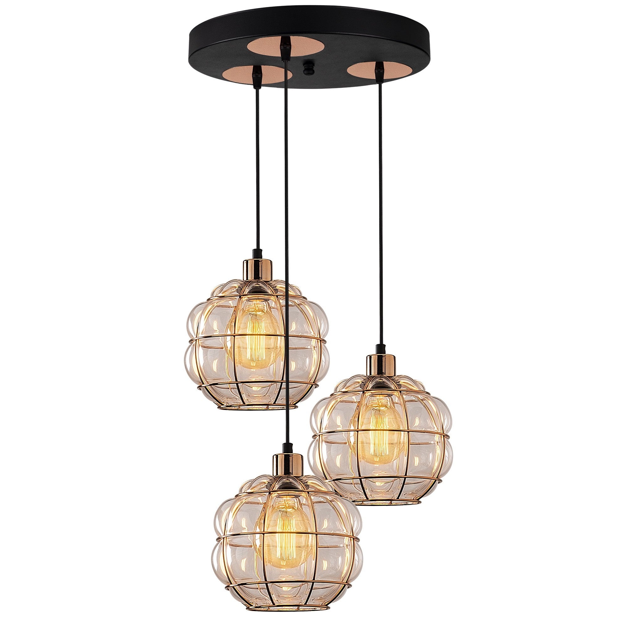 Candeeiro de Teto escandinavo Glam, corpo de metal cobre, 47 cm de diâmetro, 112 cm de altura, ajustável, 3 x E27 máx. 40 W, iluminação elegante para espaços modernos
