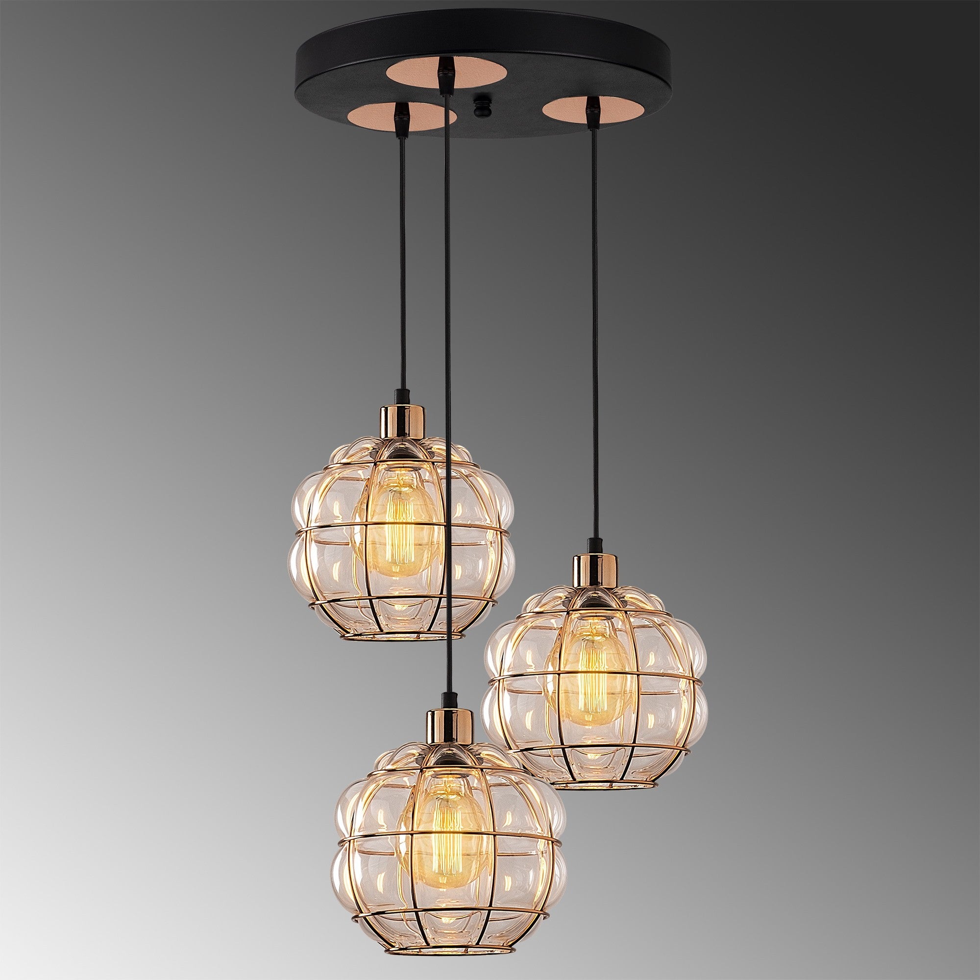 Candeeiro de Teto escandinavo Glam, corpo de metal cobre, 47 cm de diâmetro, 112 cm de altura, ajustável, 3 x E27 máx. 40 W, iluminação elegante para espaços modernos