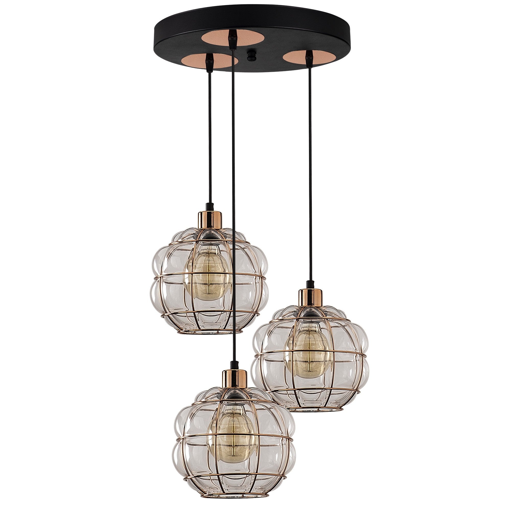 Candeeiro de Teto escandinavo Glam, corpo de metal cobre, 47 cm de diâmetro, 112 cm de altura, ajustável, 3 x E27 máx. 40 W, iluminação elegante para espaços modernos