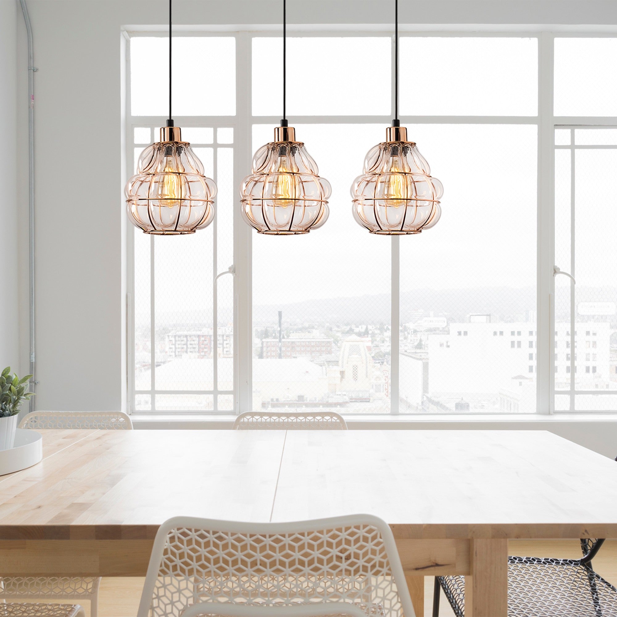 Candeeiro de Teto escandinavo Glam, corpo de metal cobre, 70 cm de diâmetro, 111 cm de altura, ajustável, 3 x E27 máx. 40 W, iluminação elegante para espaços modernos