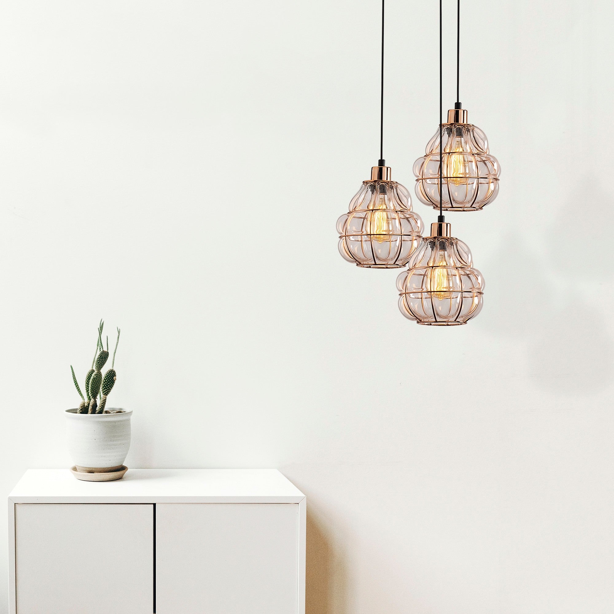 Candeeiro de Teto escandinavo Glam, corpo de metal cobre, 44 cm de diâmetro, 112 cm de altura, ajustável, 3 x E27 máx. 40 W, iluminação elegante para espaços modernos