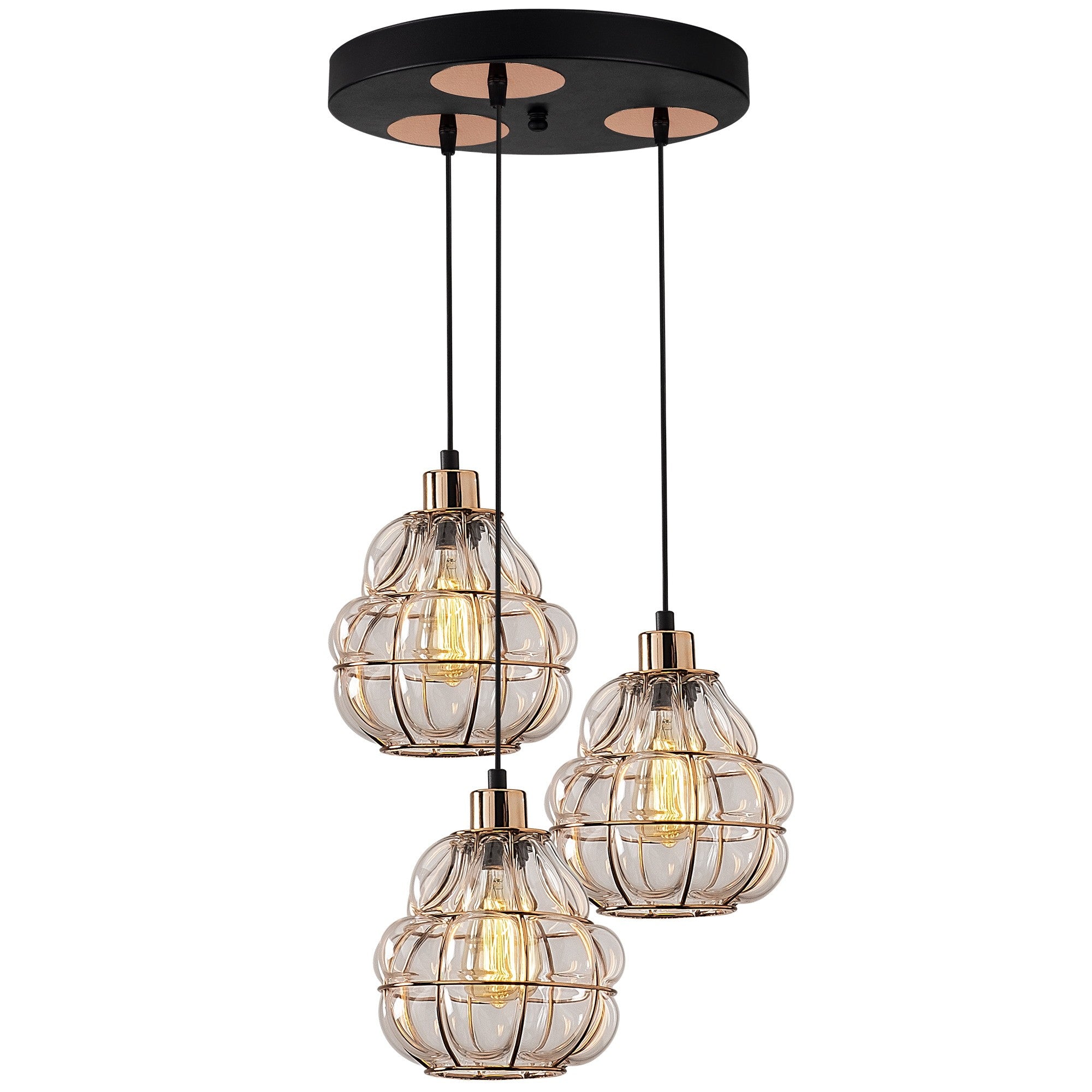 Candeeiro de Teto escandinavo Glam, corpo de metal cobre, 44 cm de diâmetro, 112 cm de altura, ajustável, 3 x E27 máx. 40 W, iluminação elegante para espaços modernos