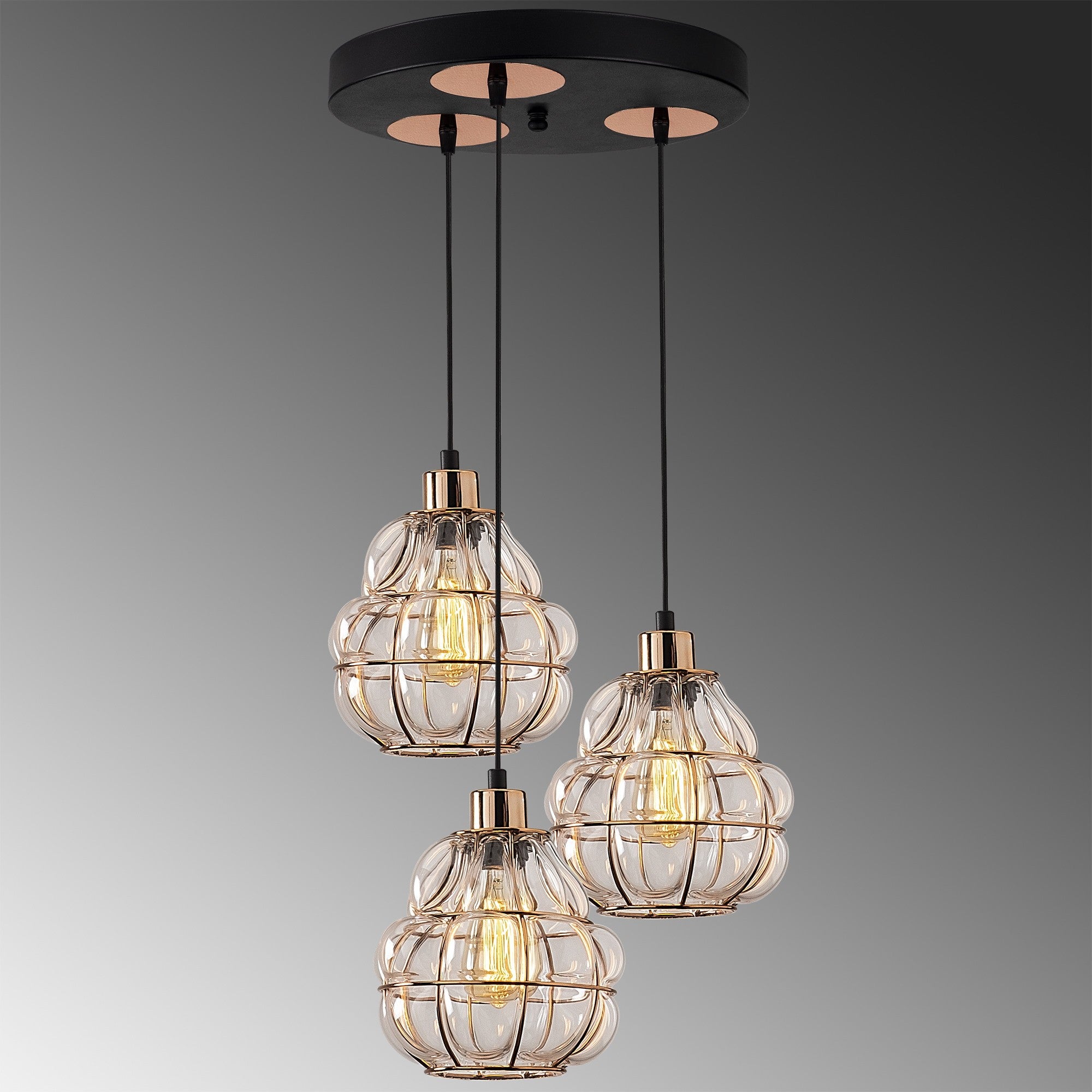Candeeiro de Teto escandinavo Glam, corpo de metal cobre, 44 cm de diâmetro, 112 cm de altura, ajustável, 3 x E27 máx. 40 W, iluminação elegante para espaços modernos