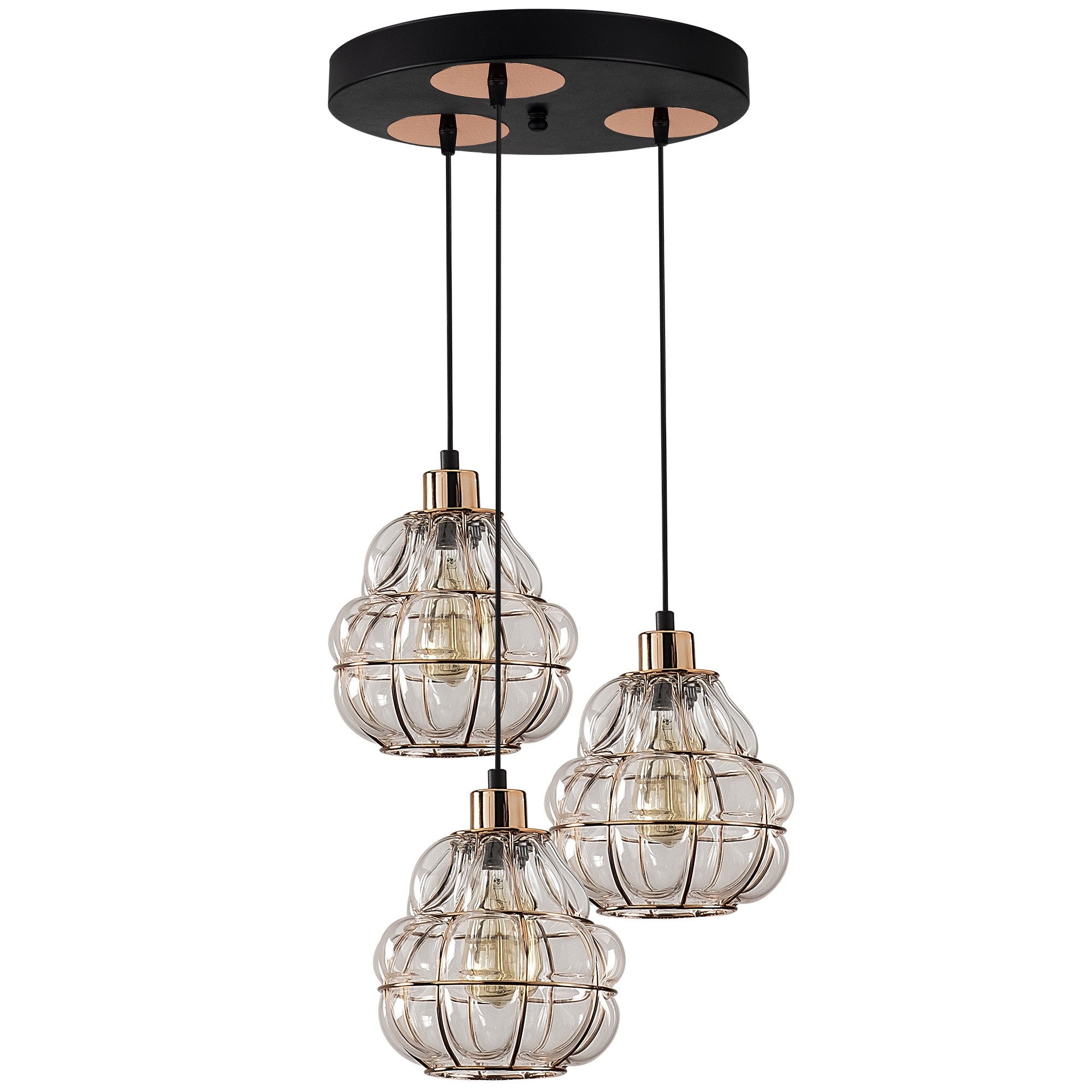 Candeeiro de Teto escandinavo Glam, corpo de metal cobre, 44 cm de diâmetro, 112 cm de altura, ajustável, 3 x E27 máx. 40 W, iluminação elegante para espaços modernos