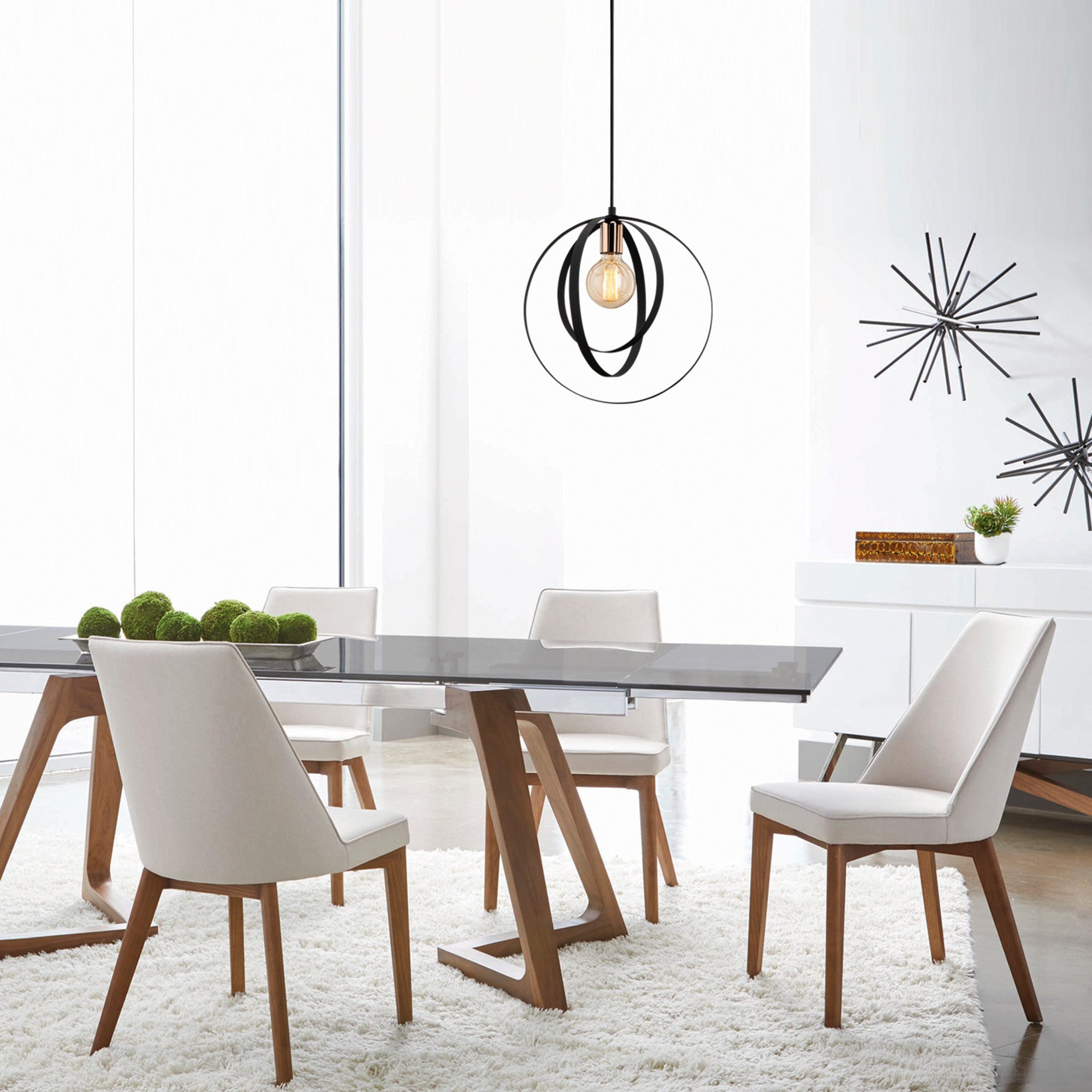 Candeeiro de Teto Escandinavo, Corpo em Metal Preto, 35 cm de Diâmetro, 131 cm de Altura, Ajustável, Soquete E27 Máx. 40 W, Iluminação Elegante para Espaços Modernos