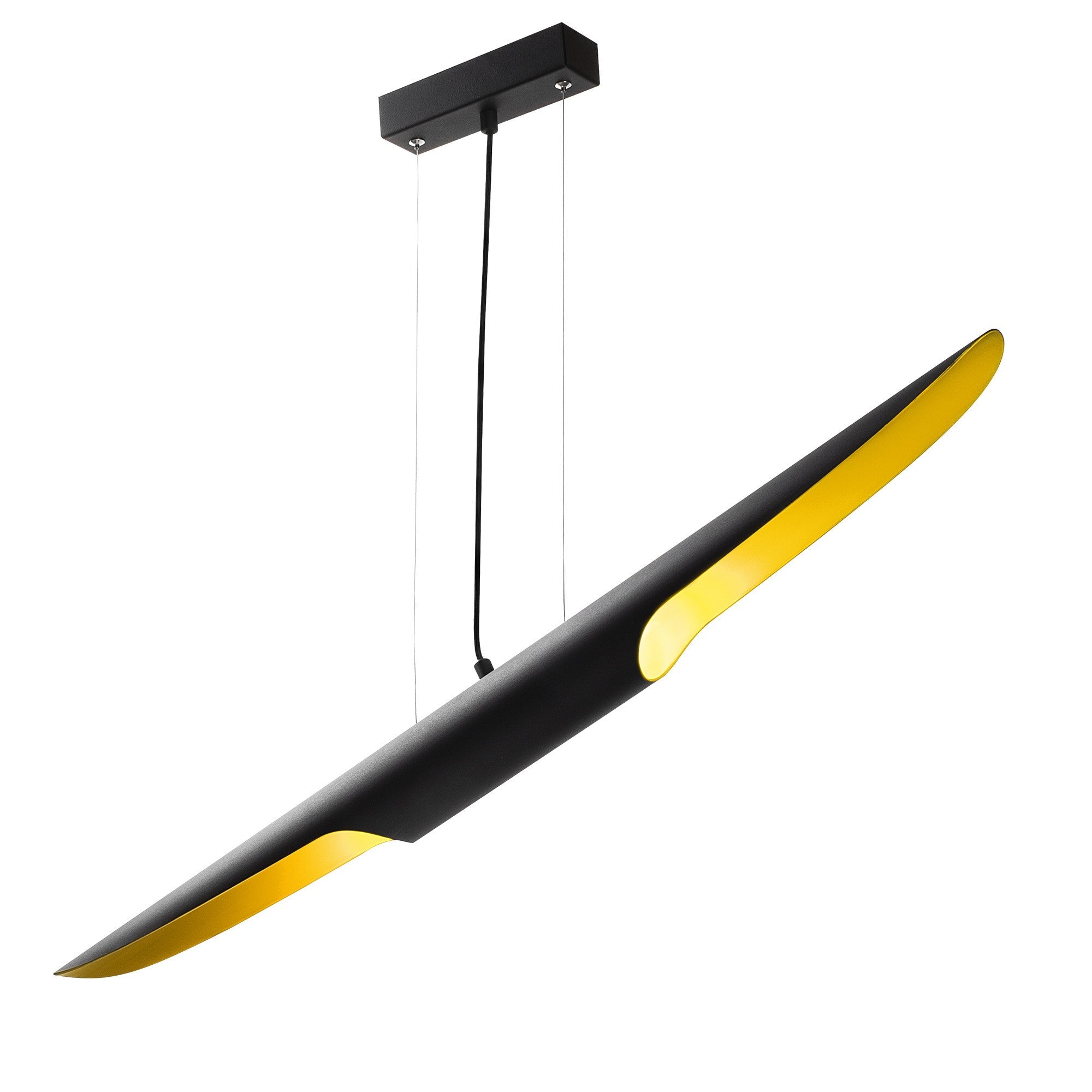 Candeeiro de Teto Preto Elegante, Corpo em Metal, 100 x 8 cm, Altura 104 cm | Altura Ajustável, 2 x E14 Máx. 40 W | Design Escandinavo Glamouroso para Espaços Modernos