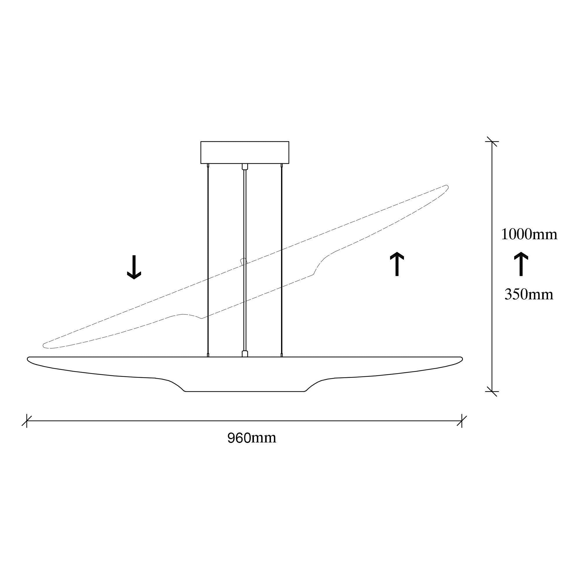 Candeeiro de Teto Preto Elegante, Corpo em Metal, 100 x 8 cm, Altura 104 cm | Altura Ajustável, 2 x E14 Máx. 40 W | Design Escandinavo Glamouroso para Espaços Modernos